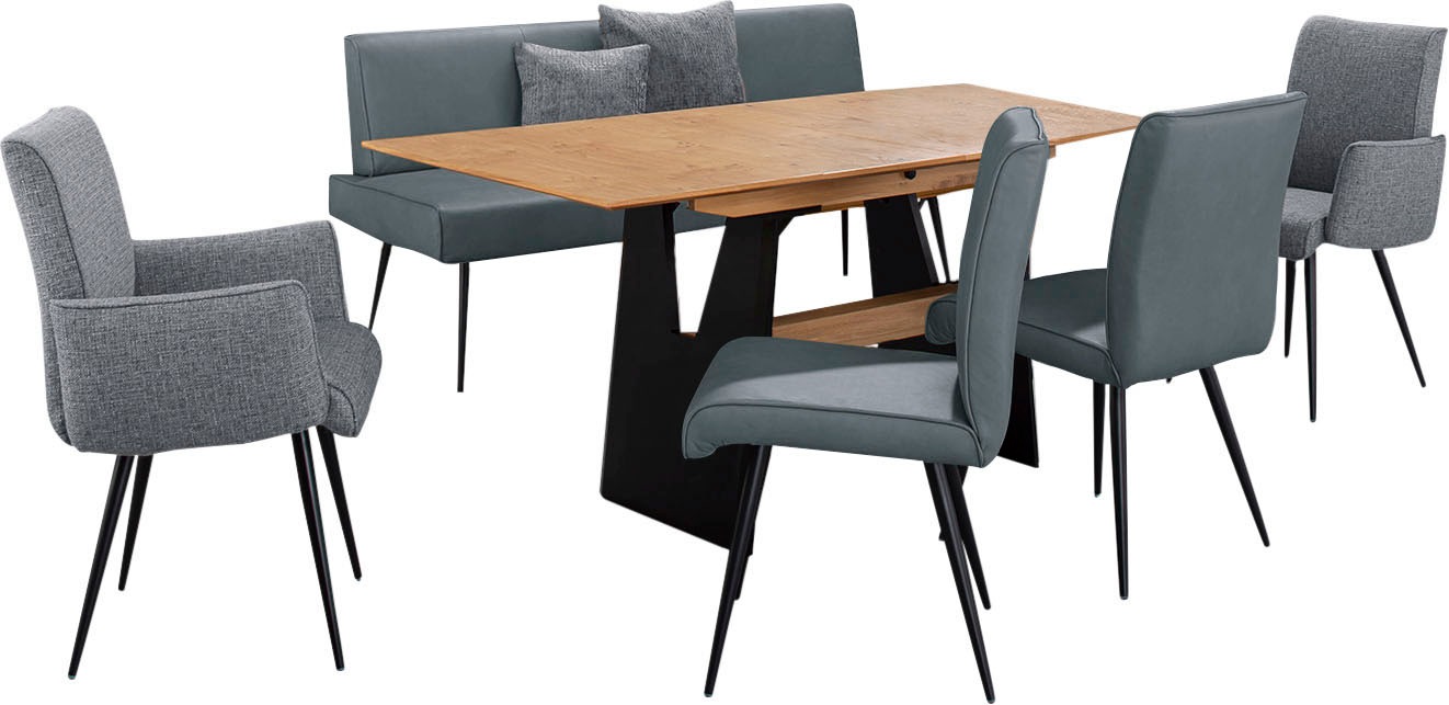K+W Komfort & Wohnen Essgruppe »Giacomo I«, (6 tlg., Polsterbank, 2 Stühle und 2 Armlehnenstühle), 2 Stühle und Bank, 2 Armlehnenstühle Stoff 775, Tisch 160 oder 180 cm