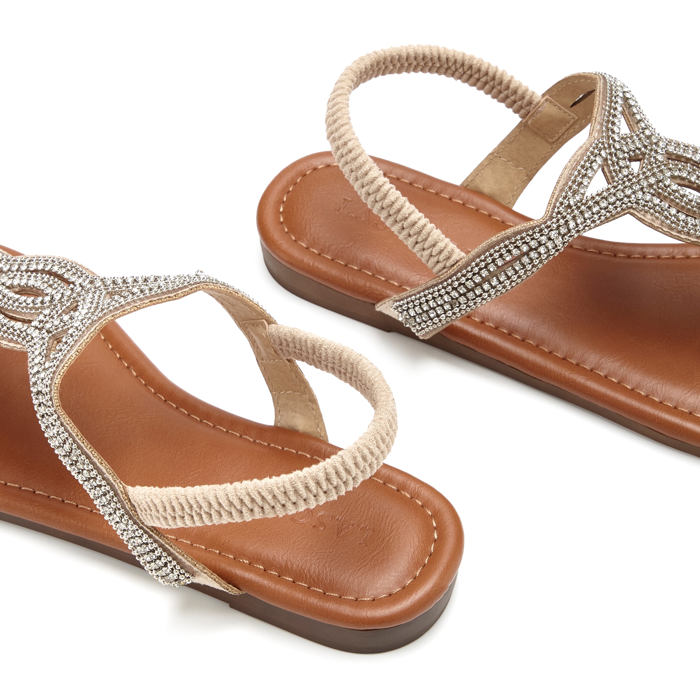 LASCANA Zehentrenner »Sommerschuh, offener Schuh,«  Sandale, Pantolette mit Schmucksteinen in Glitzer-Optik VEGAN