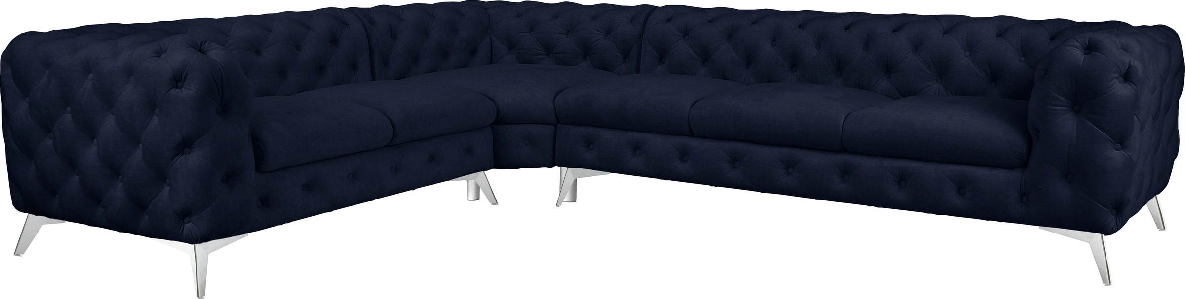 Leonique Chesterfield-Sofa »Ecksofa GLYNIS L-Form mit Wellenunterfederung, Maße B/T/H 323/264/75cm«, aufwändige Knopfheftung, moderne Chesterfield Optik, Fußfarbe wählbar