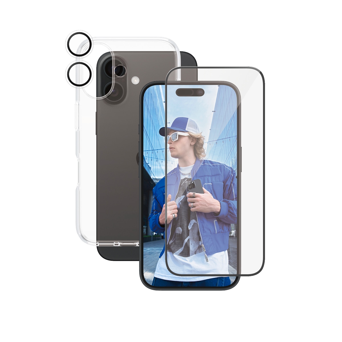 CARE by PanzerGlass Displayschutzglas »3-in-1 Protection, Glass, Case, Lenscover«, für Apple iPhone 16, Displayschutzfolie, Schutzfolie, Bildschirmschutz, kratz- & stoßfest