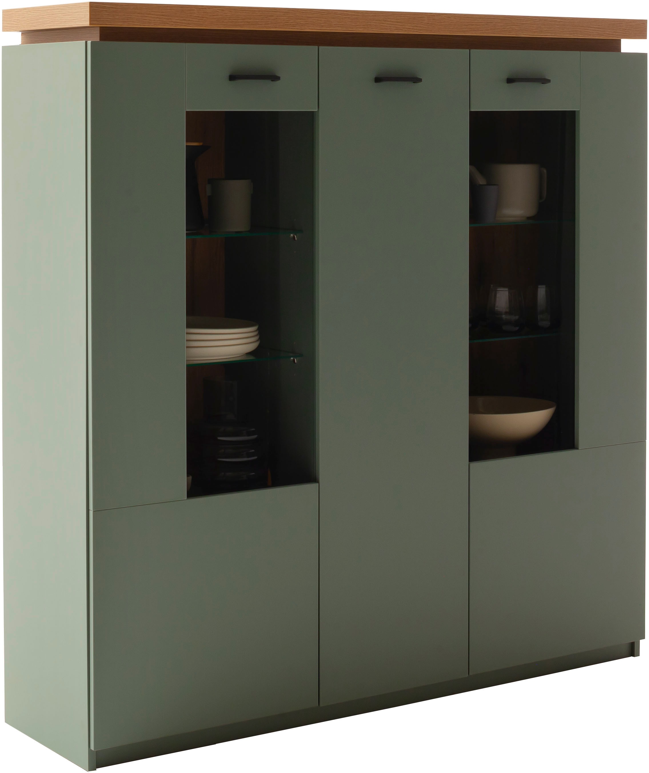 MCA furniture Highboard »MONIZ Highboard«, (1 St.), Hochkommode,Kommode,Eiche,Salbeigrün,3 Türen,gedämpft,Breite 138 cm