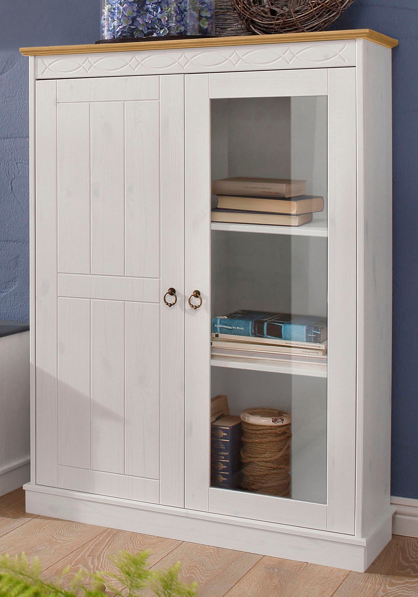 Home affaire Highboard »Indra«, Vitrine, Breite 85 cm, aus massiver Kiefer