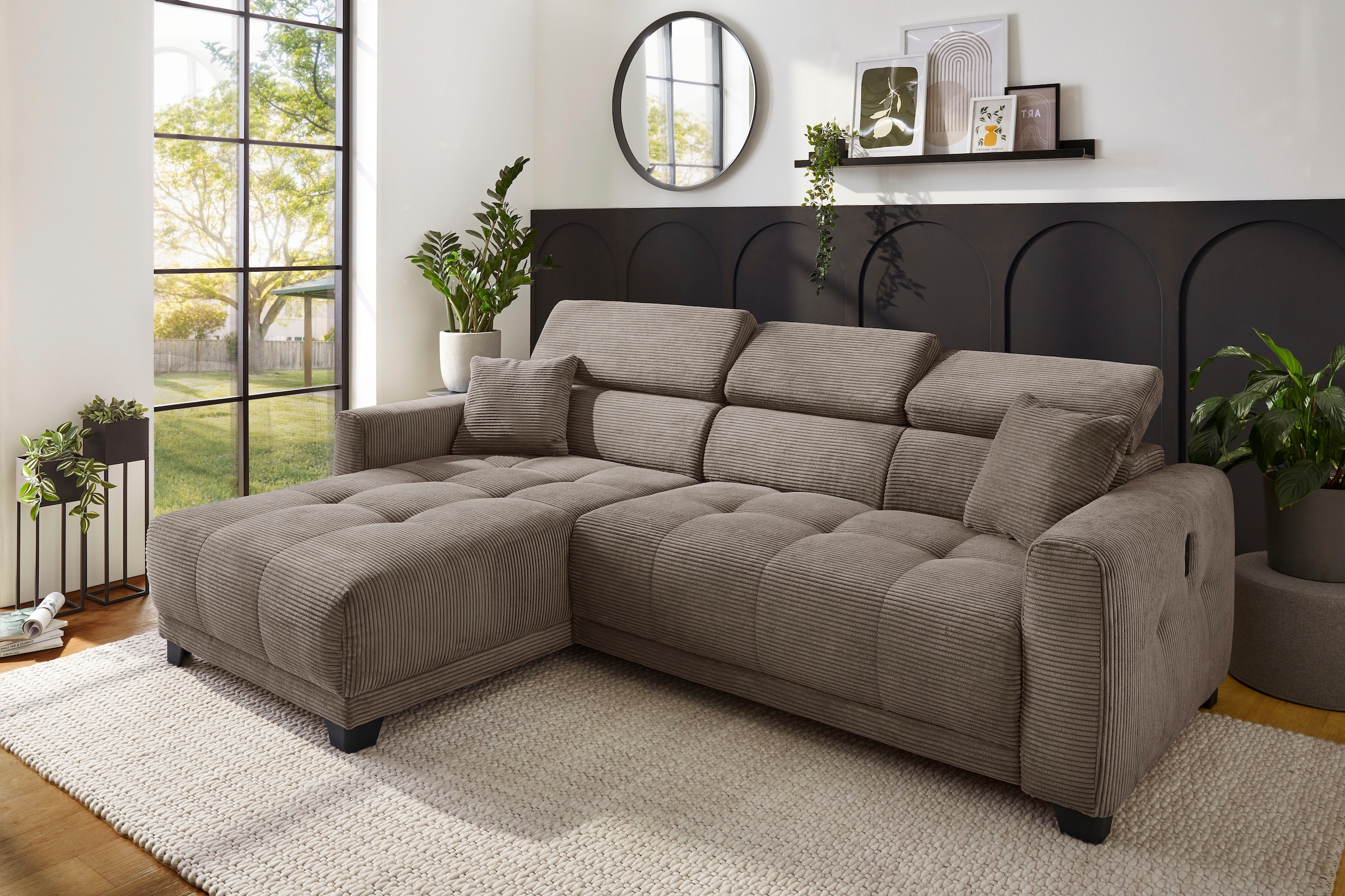 Jockenhöfer Gruppe Ecksofa »Cremona L-Form, B: 263 cm, mit 30 cm elektr. Sitztiefenverstellung« 140kg Belastbarkeit je Sitz, Kopfteilverstellung & USB-Anschluss