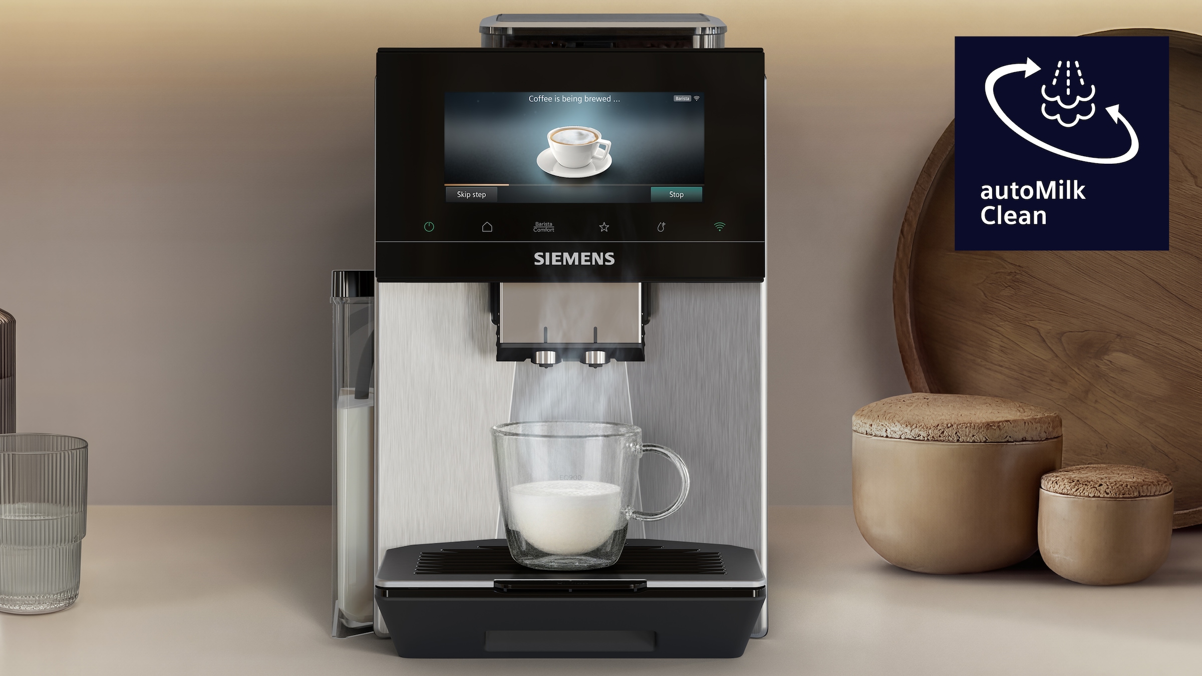 SIEMENS Kaffeevollautomat »EQ900 TQ923E43, 41 versch. Getränke, XL-Getränke, Doppeltassenfunktion« farbiges 6.8'' TFT-Display, individuelle Aromaeinstellung, Edelstahl