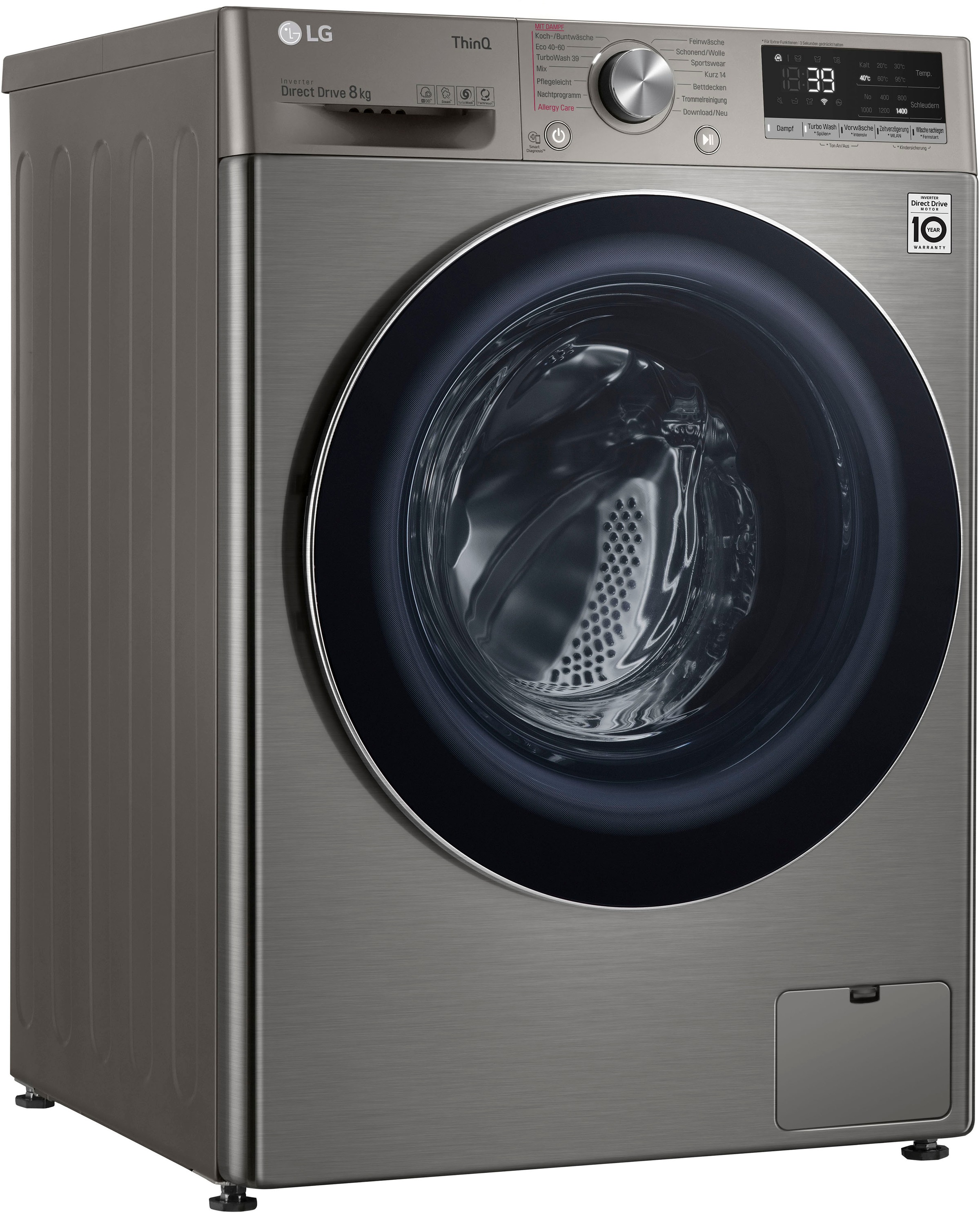 LG Waschmaschine, 39 V708P2PA, Garantie TurboWash® in 3 mit Minuten kg, nur 1400 8 XXL U/min, Jahren - Waschen