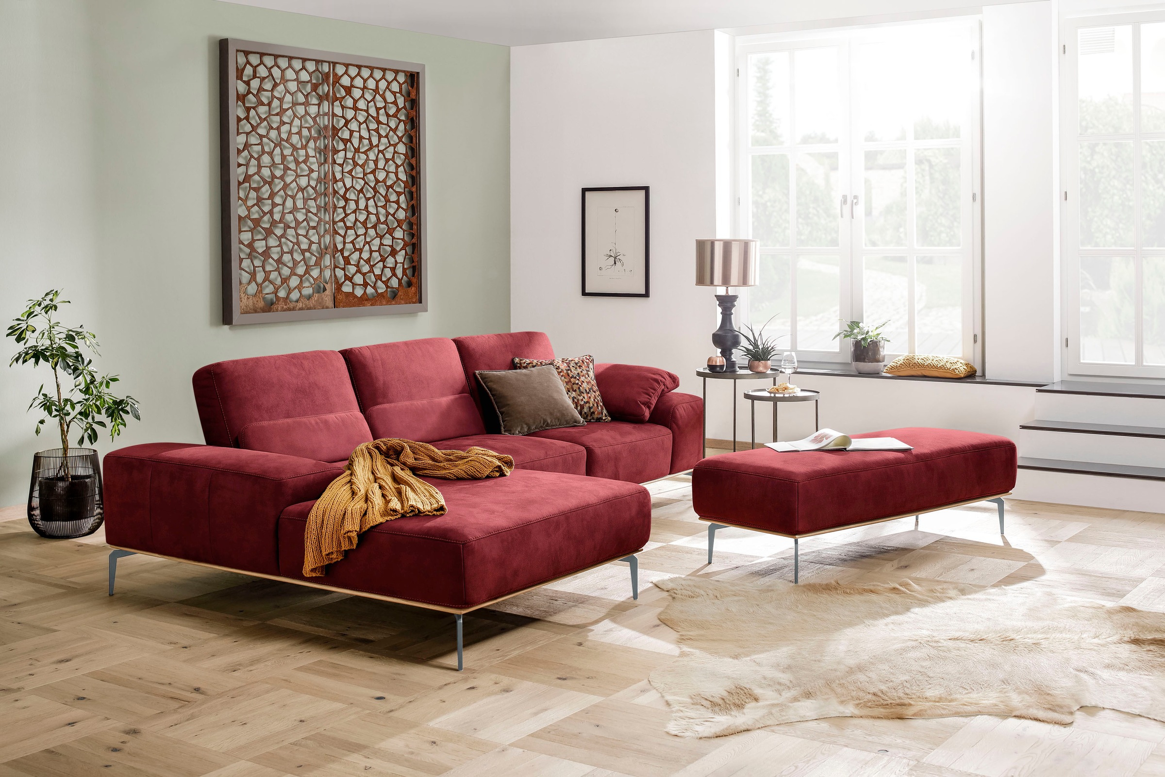 W.SCHILLIG Ecksofa »run, Designsofa mit tollem Sitzkomfort, bequem, L-Form«, mit elegantem Holzsockel, Füße in Silber matt, Breite 299 cm