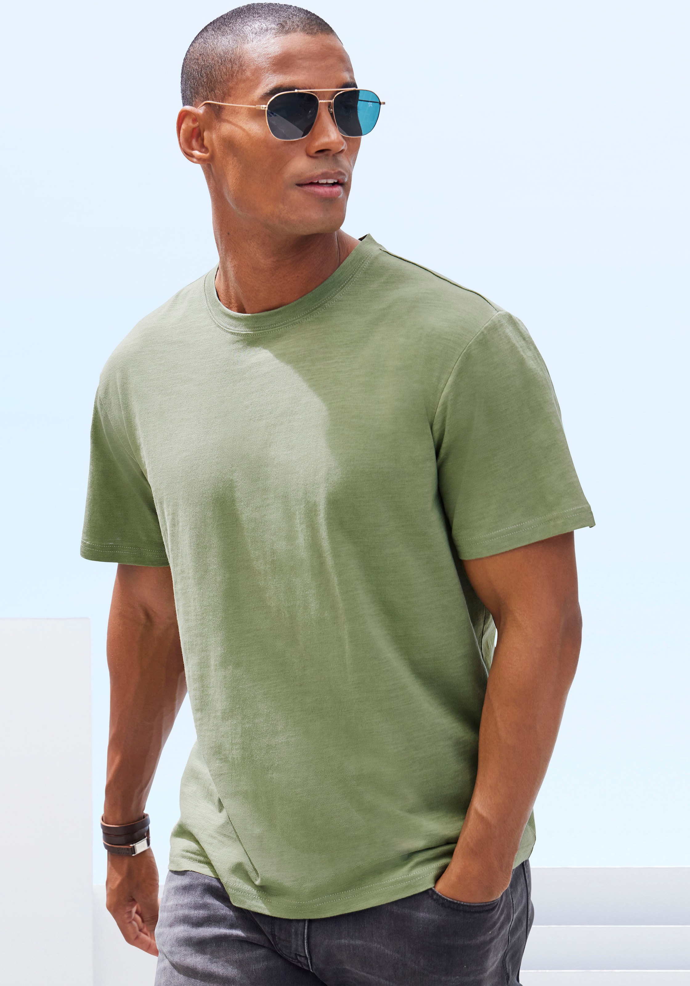 John Devin T-Shirt, (Packung, 2 tlg., 2er-Pack), aus strukturierter Baumwoll-Qualität - im 2er-Sparpack
