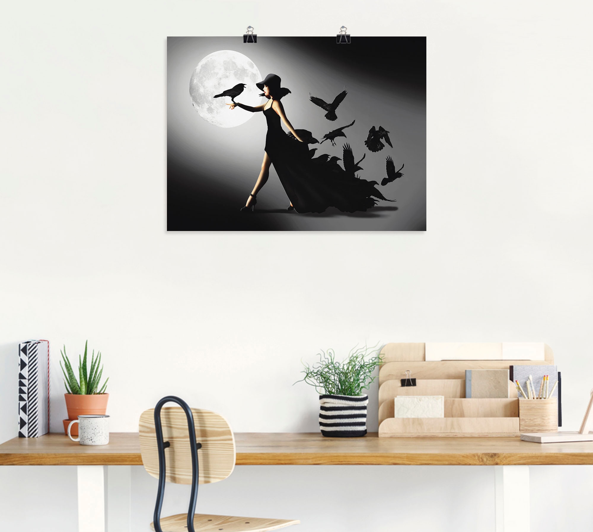 Artland Wandbild »Die Frau mit den Raben«, Animal Fantasy, (1 St.), als Alubild, Outdoorbild, Leinwandbild, Poster, Wandaufkleber