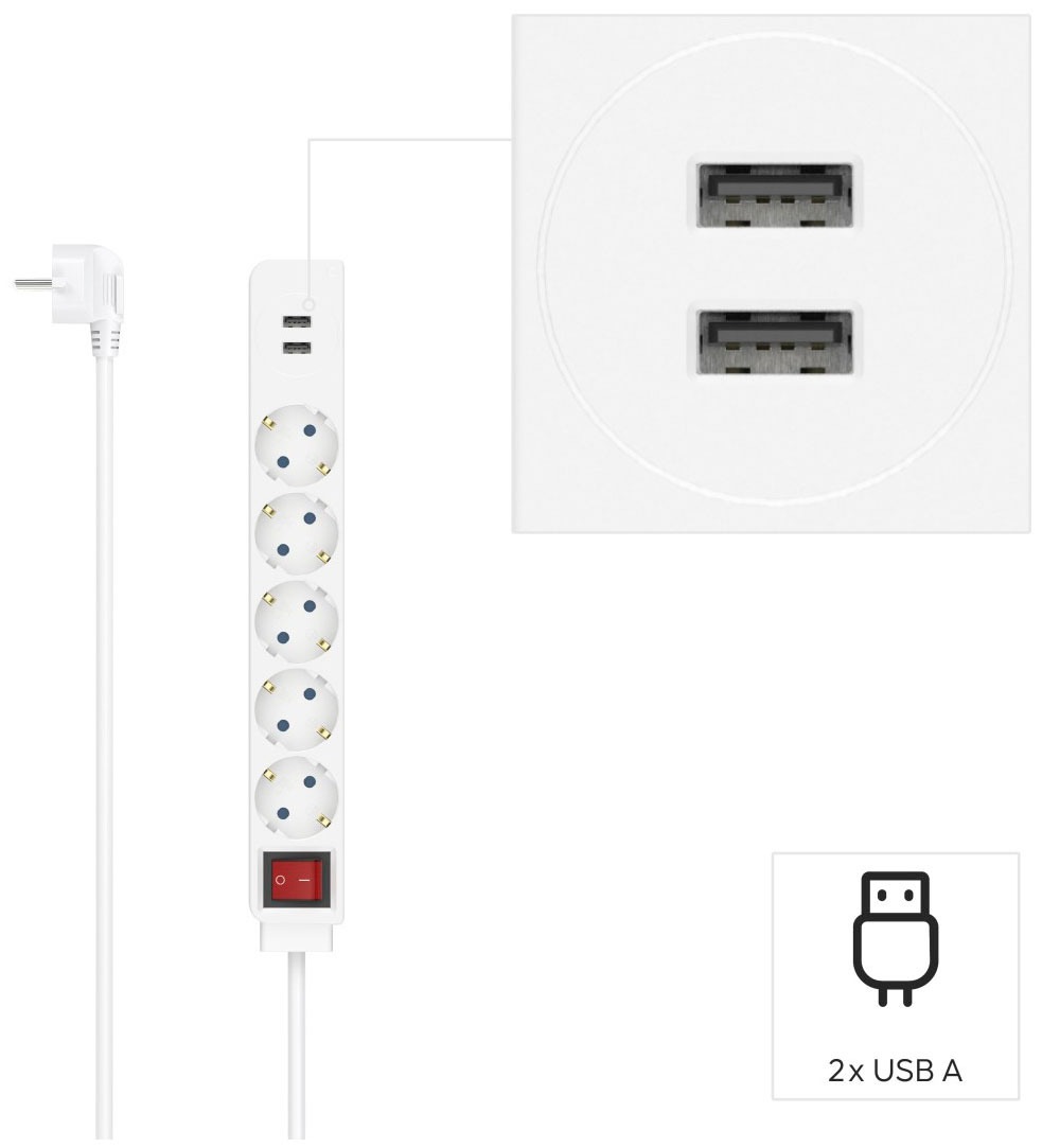 Hama 00223183 Verlängerungskabel 1,4 m 5 AC-Ausgänge Drinnen Weiß