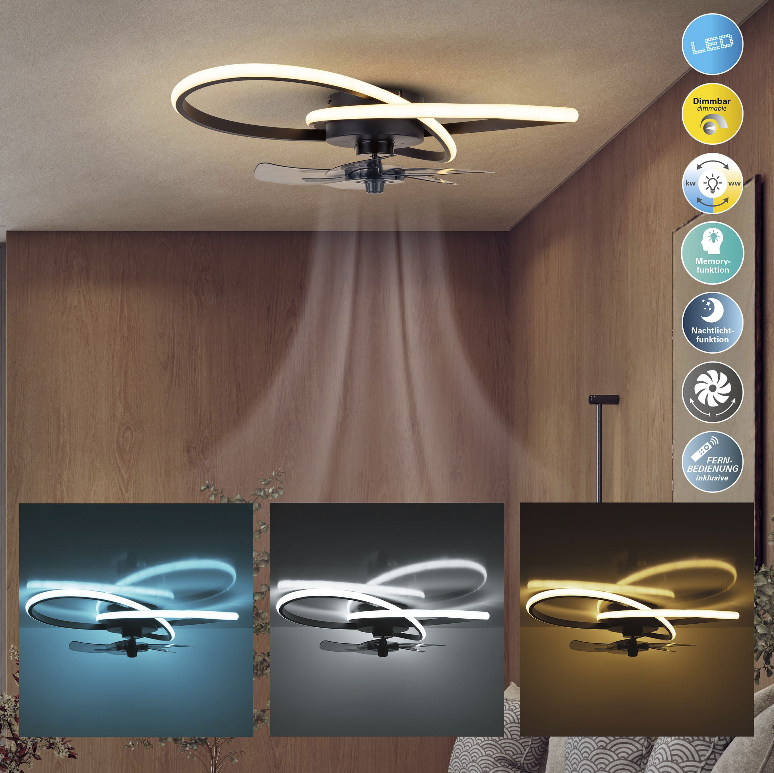 LED Deckenleuchte »Leccio«, 1 flammig-flammig, Ventilator in 3 Stufen schaltbar - mit...