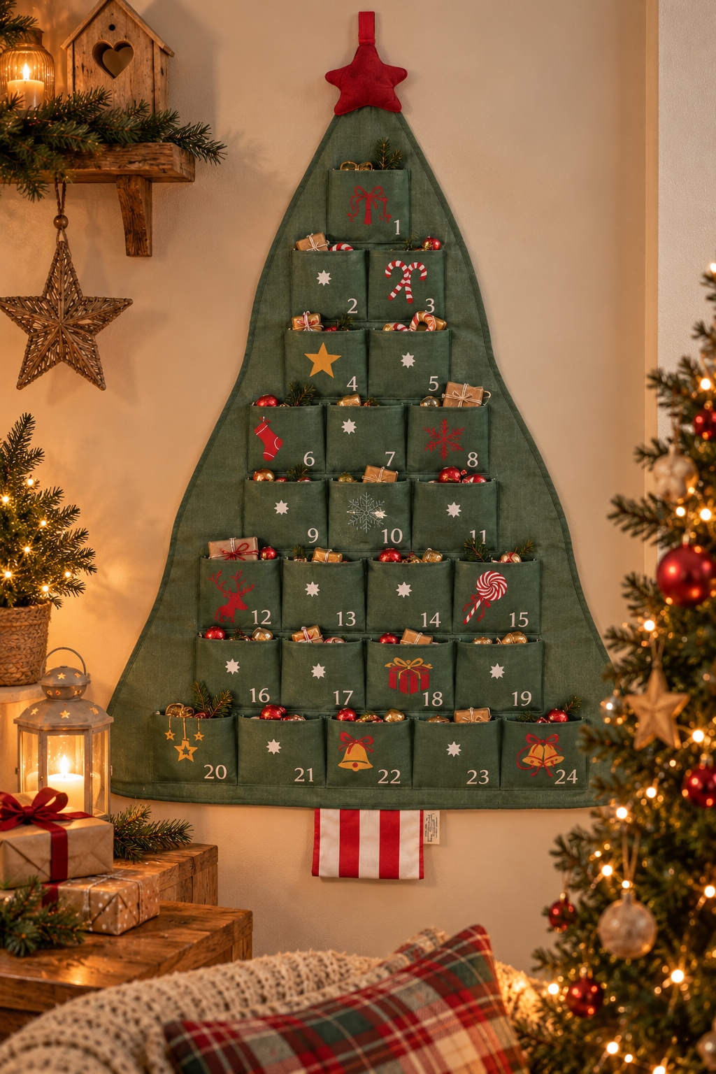 OTTO home Adventskalender »Weihnachtsbaum mit dekorierten Taschen, wiederverwendbar« Es liegt keine Altersempfehlung vor aus Stoff, ca. 120x68cm, zum Hängen an Türen und Wänden