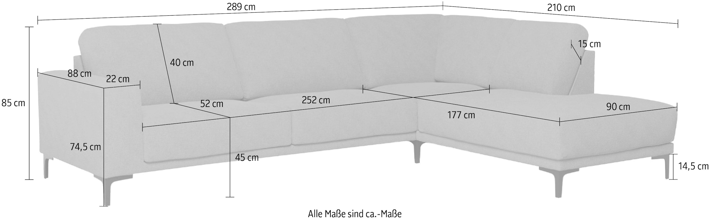 Places of Style Ecksofa »Xander, L-Form,«, Breite 289 cm, Webstoff, Soft-Touch Chenille, schwarze Metallfüße