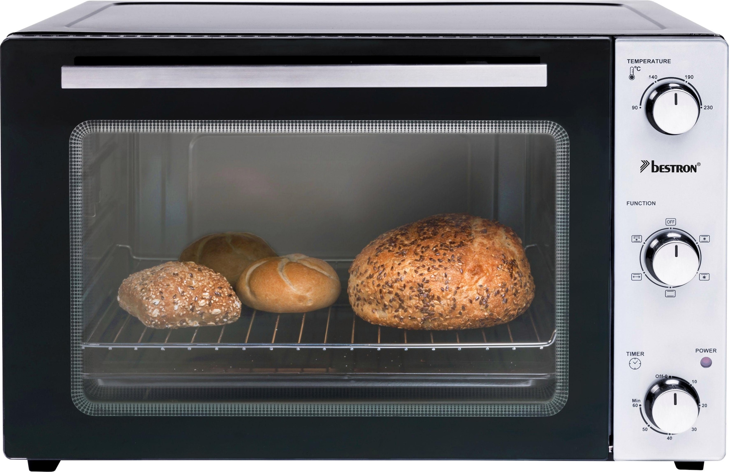 bestron Minibackofen »AOV45, 2-in-1 Gerät«, mit Drehspieß, 1800 W,  Edelstahl, Schwarz mit 3 Jahren XXL Garantie