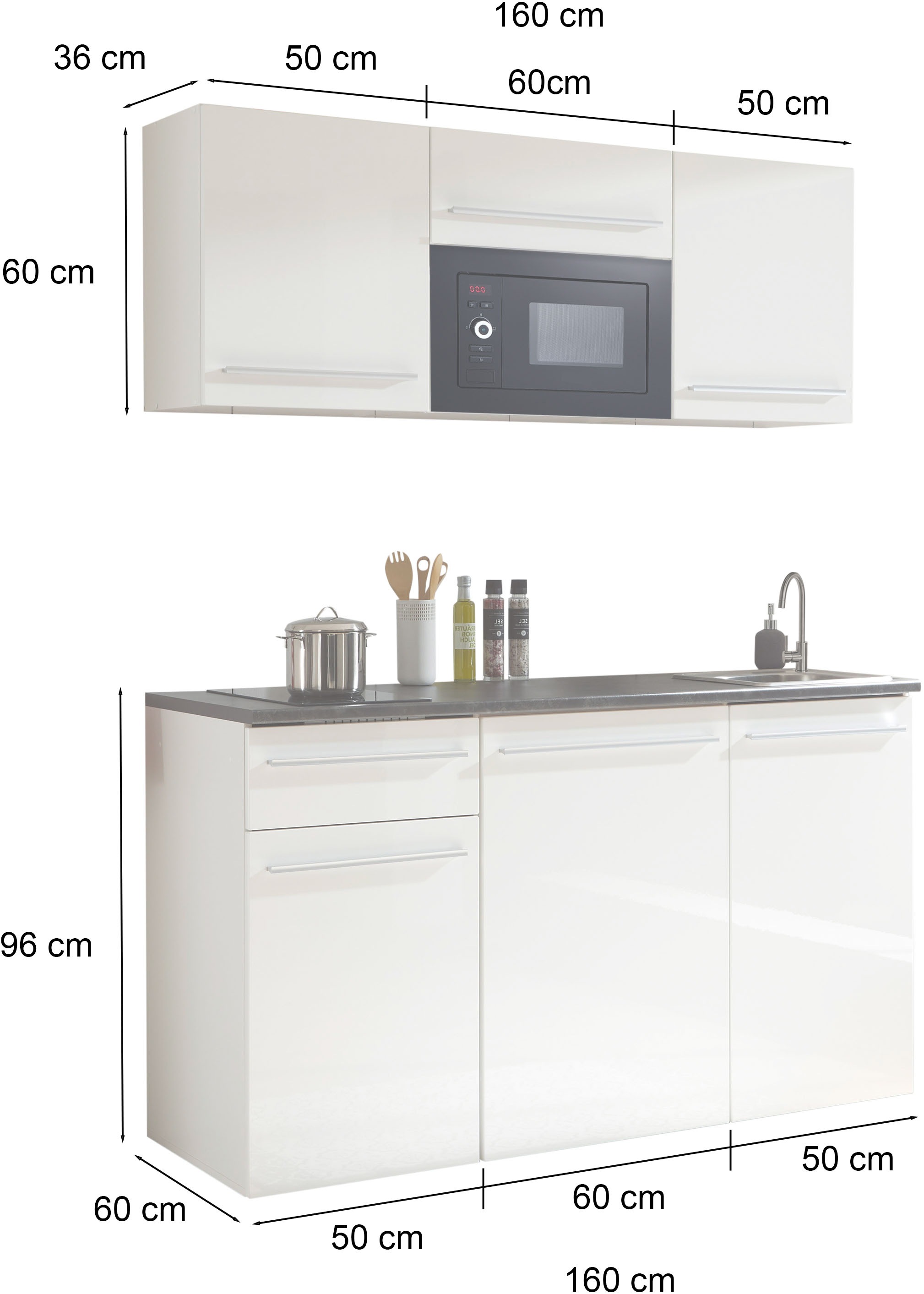 BASIC by Balculina Pantryküche »Jazz Singleküche« Breite 160 cm, wahlweise mit E-Geräten und Mikrowelle