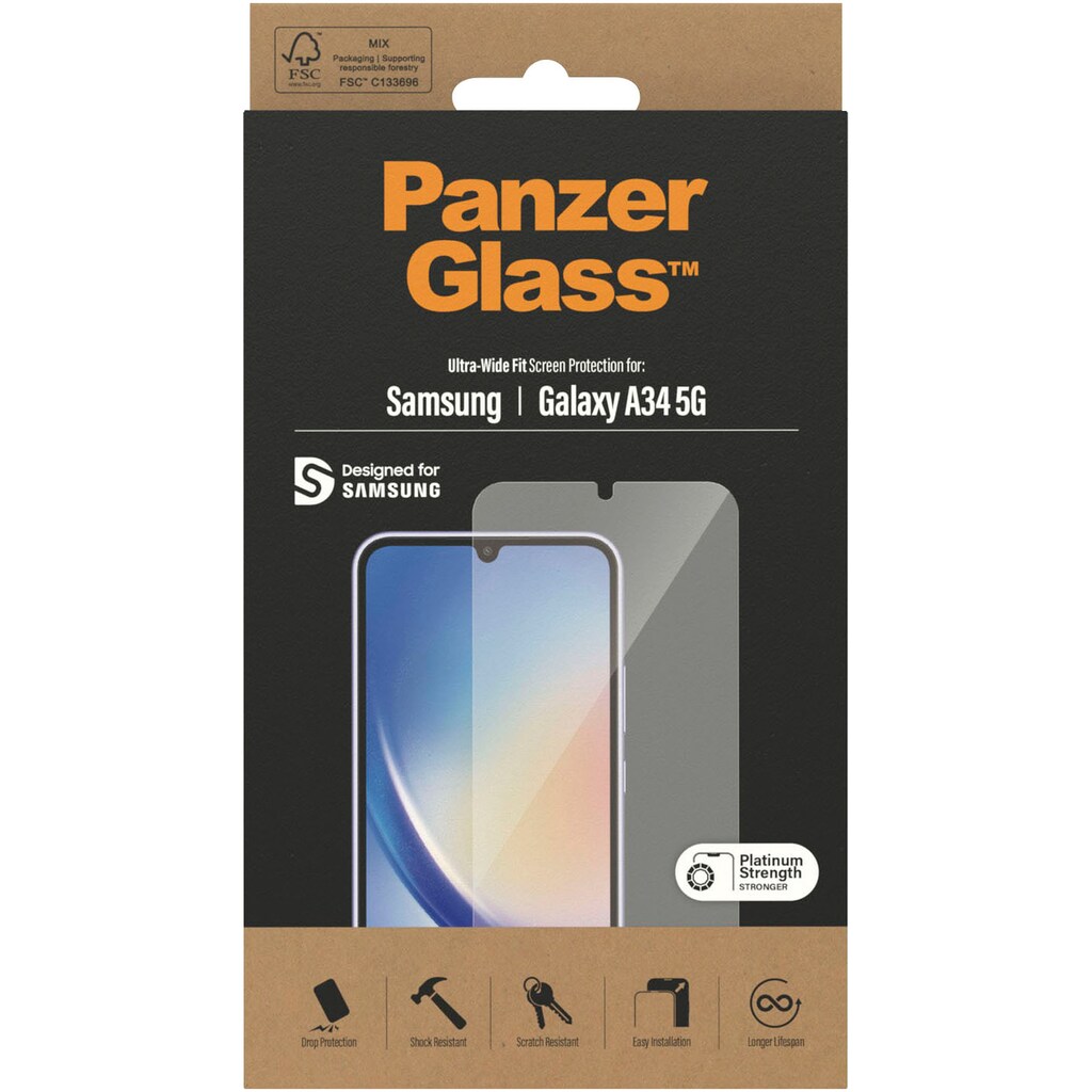PanzerGlass Displayschutzglas »Displayschutz Samsung Galaxy A34 5G - Ultra-Wide Fit«, für Samsung Galaxy A34 5G, Kratz-& Stoßfest,Kristallklar, Berührungsempfindlich, Simpel Anbringen