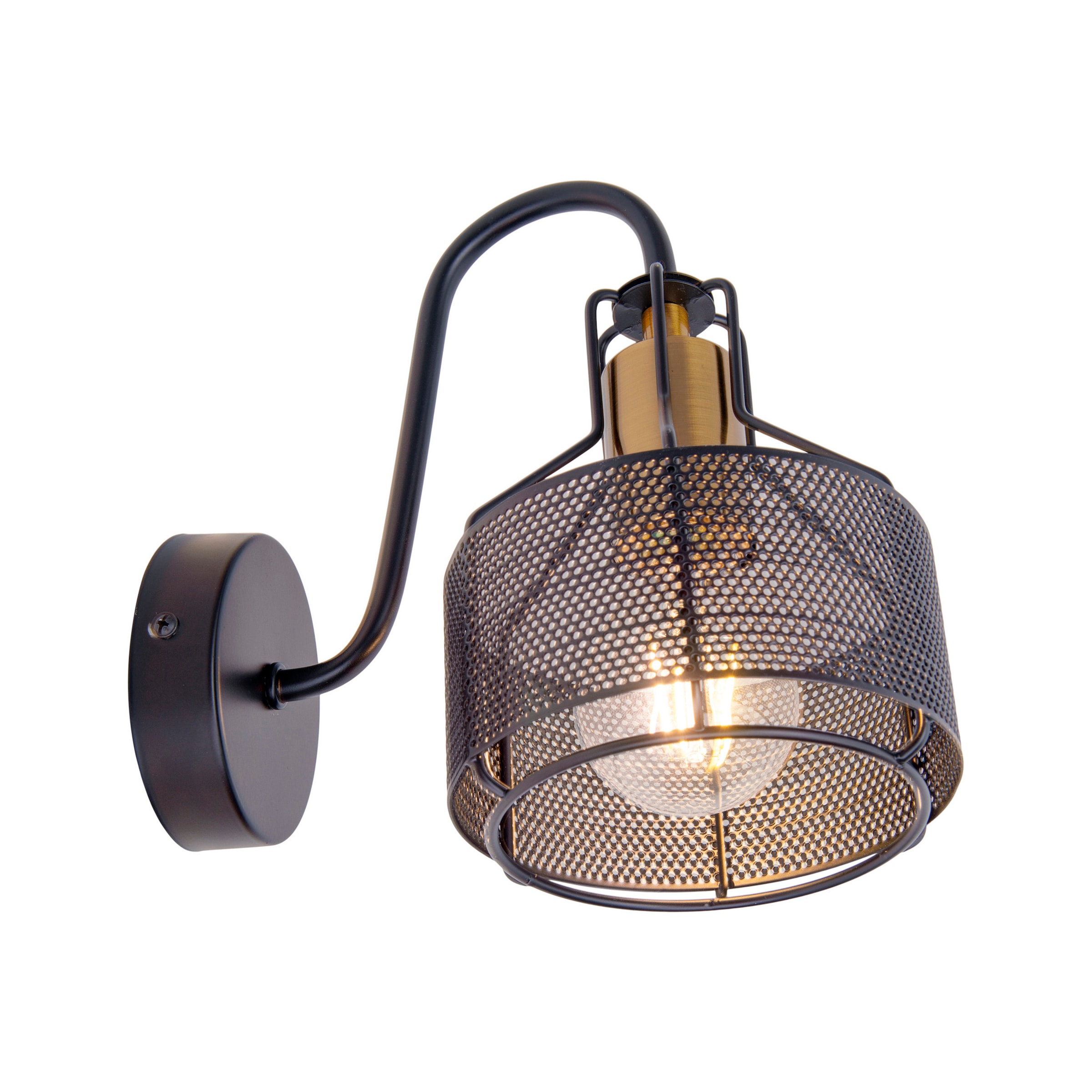 näve LED Wandstrahler »Foro« E27 1 Stk. 1er Wandspot, schwarz, Fassung golden, exkl. E27, aus Eisen, H: 23cm