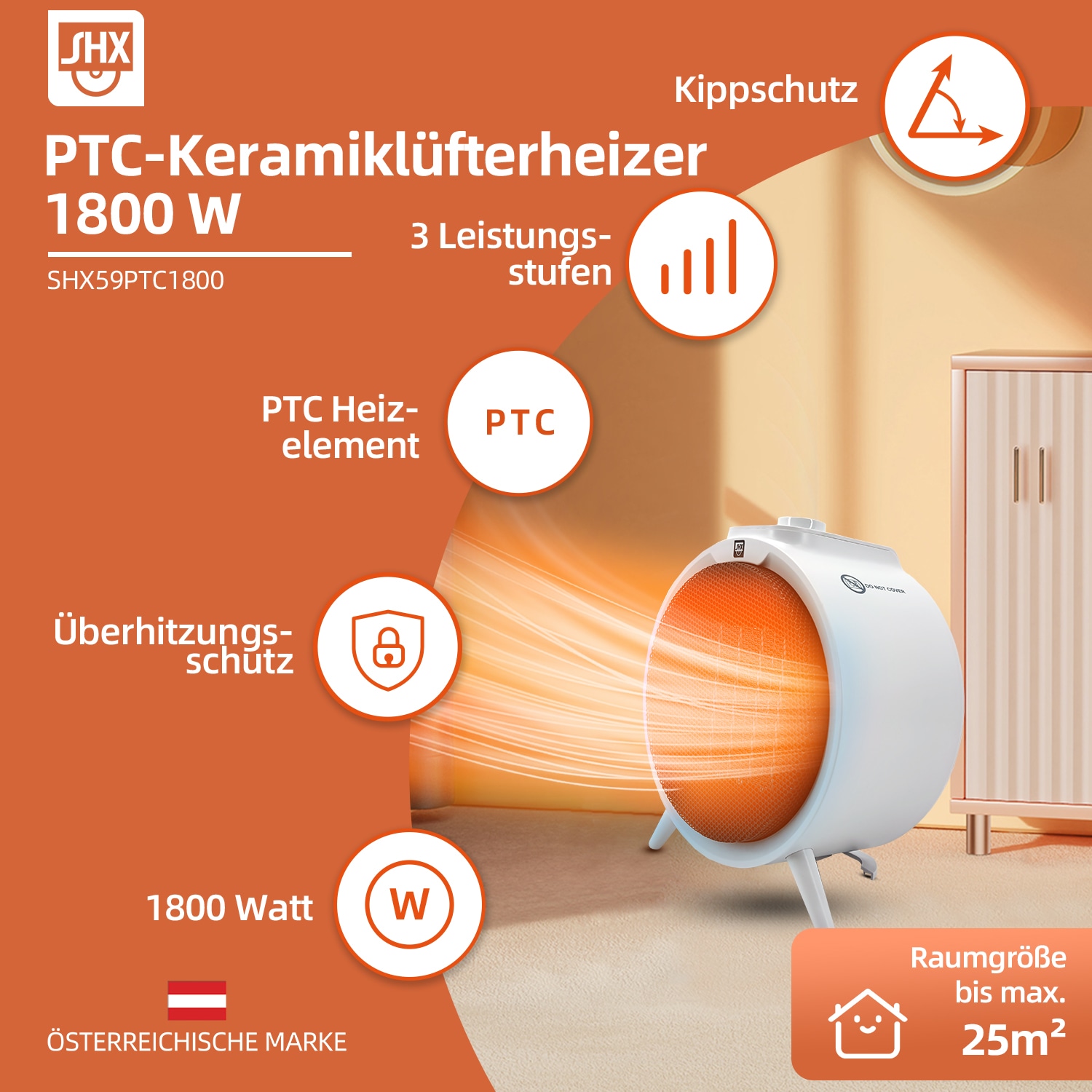 SHX Heizlüfter »SHX59PTC1800«, 1800 W, PTC-Keramik, 1800W