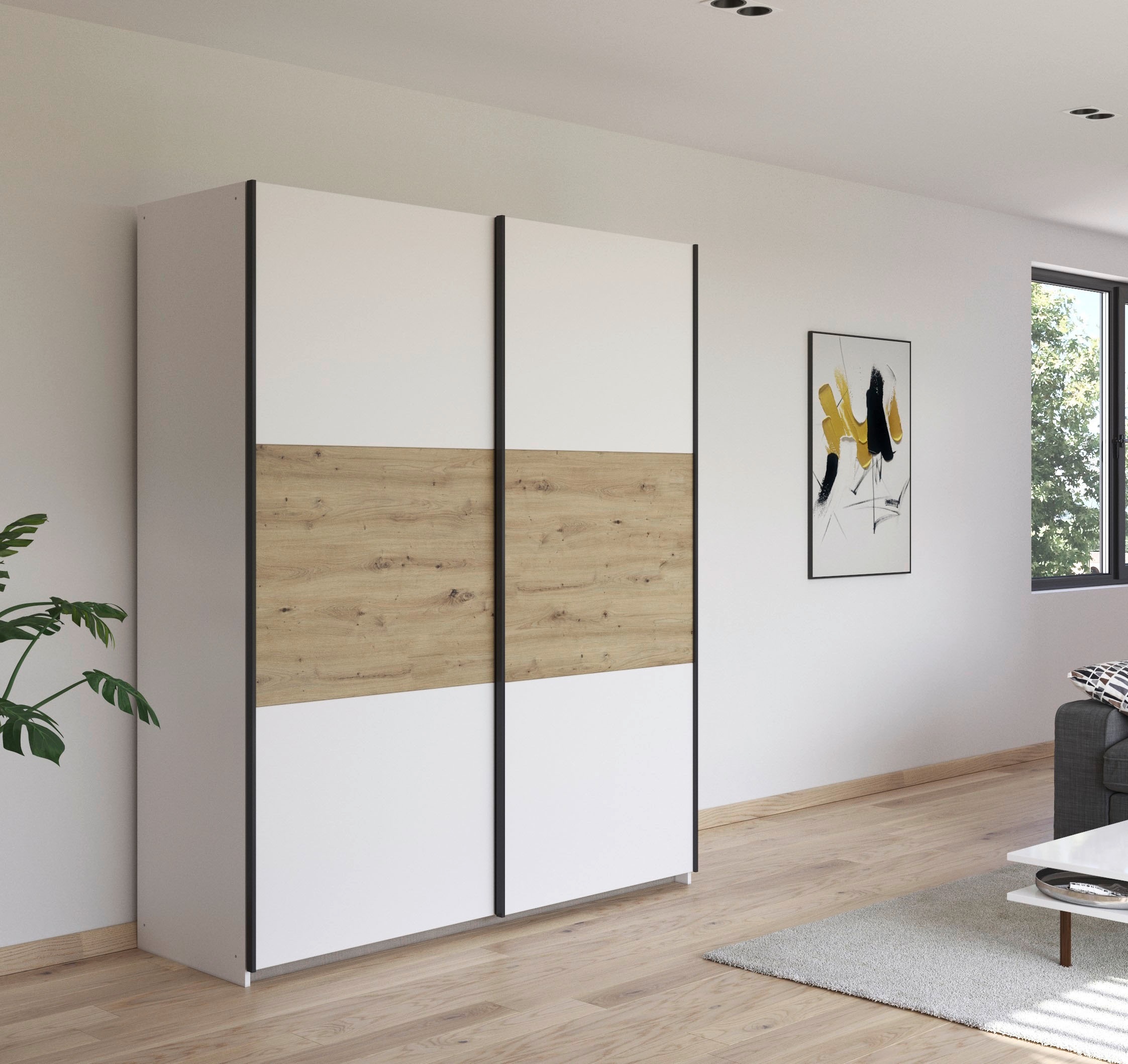 rauch Schwebetürenschrank »Kleiderschrank Schrank Garderobe Garderobenschrank Wäscheschrank NEO«, (in 3 verschiedenen Ausstattungen BASIC/CLASSIC/PREMIUM), mit großzügigem Stauraum und vielfältigen Farbkombinationen