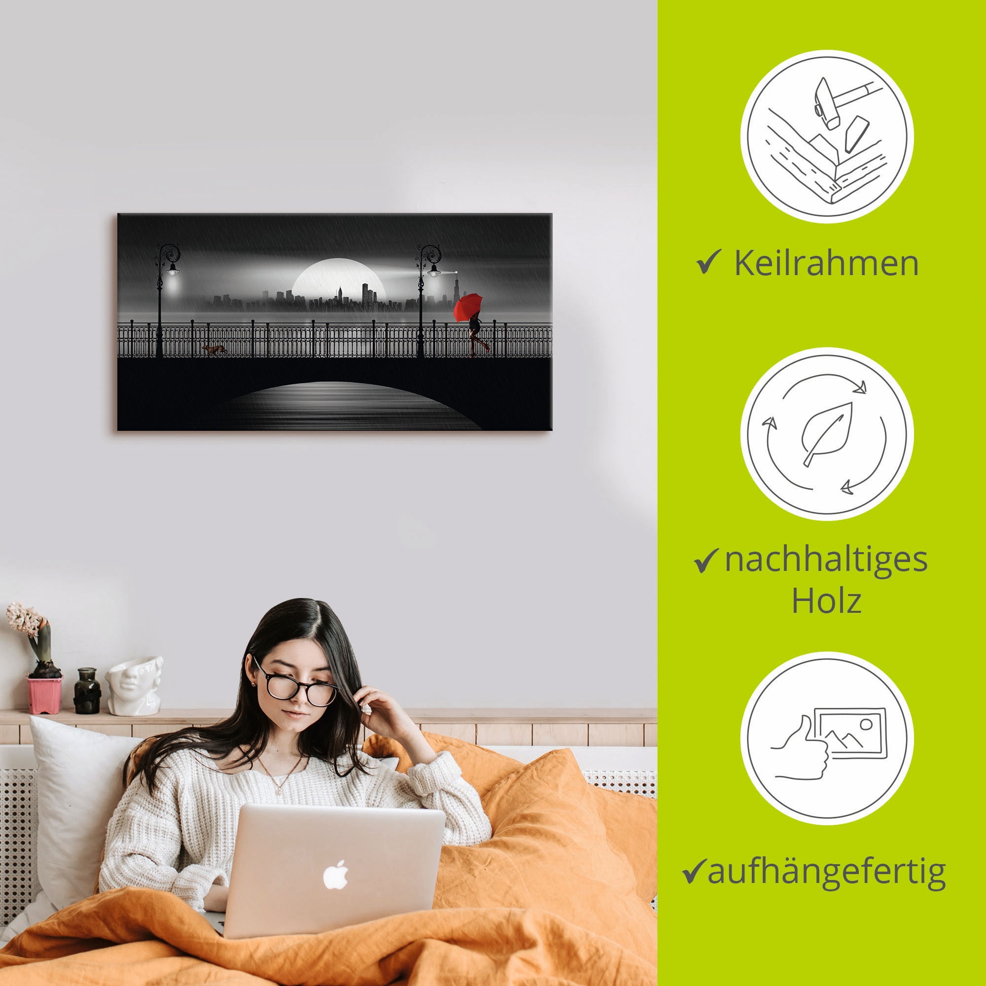 Artland Wandbild »Die Brücke im Regen«, Brücken, (1 St.), als Leinwandbild, Poster in verschied. Größen