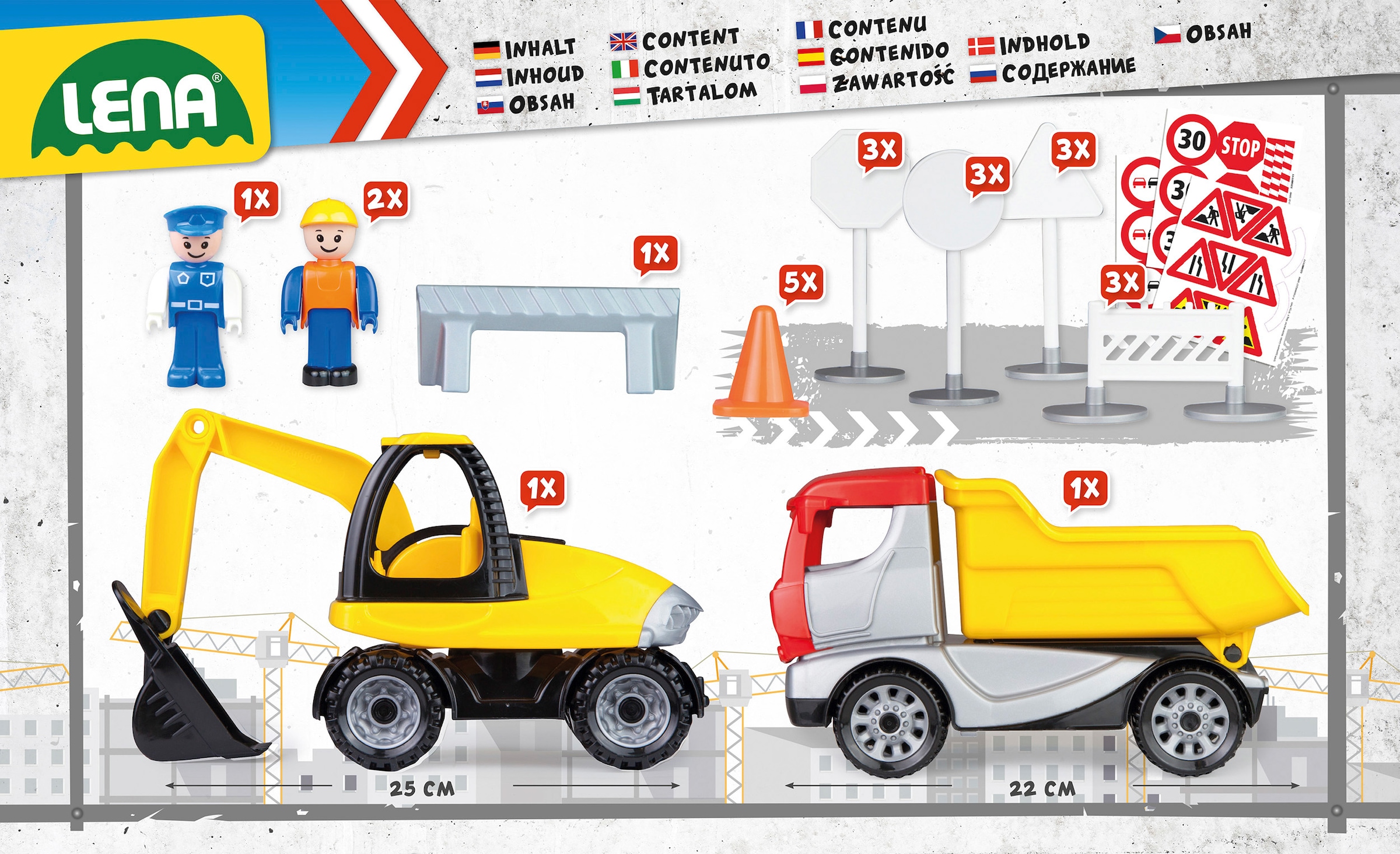 Lena® Spielzeug-Kipper »Truckies Set Baustelle«, inkluisve Spielzeug-Bagger und Spielfigur; Made in Europe