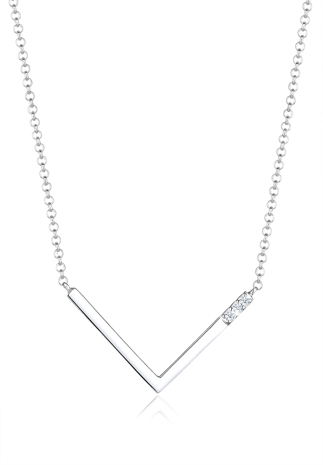 Elli DIAMONDS Silberkette »Halskette V-Kette mit Dreieck Diamant Weiß (0.045 ct) 925 Sterling Silber«