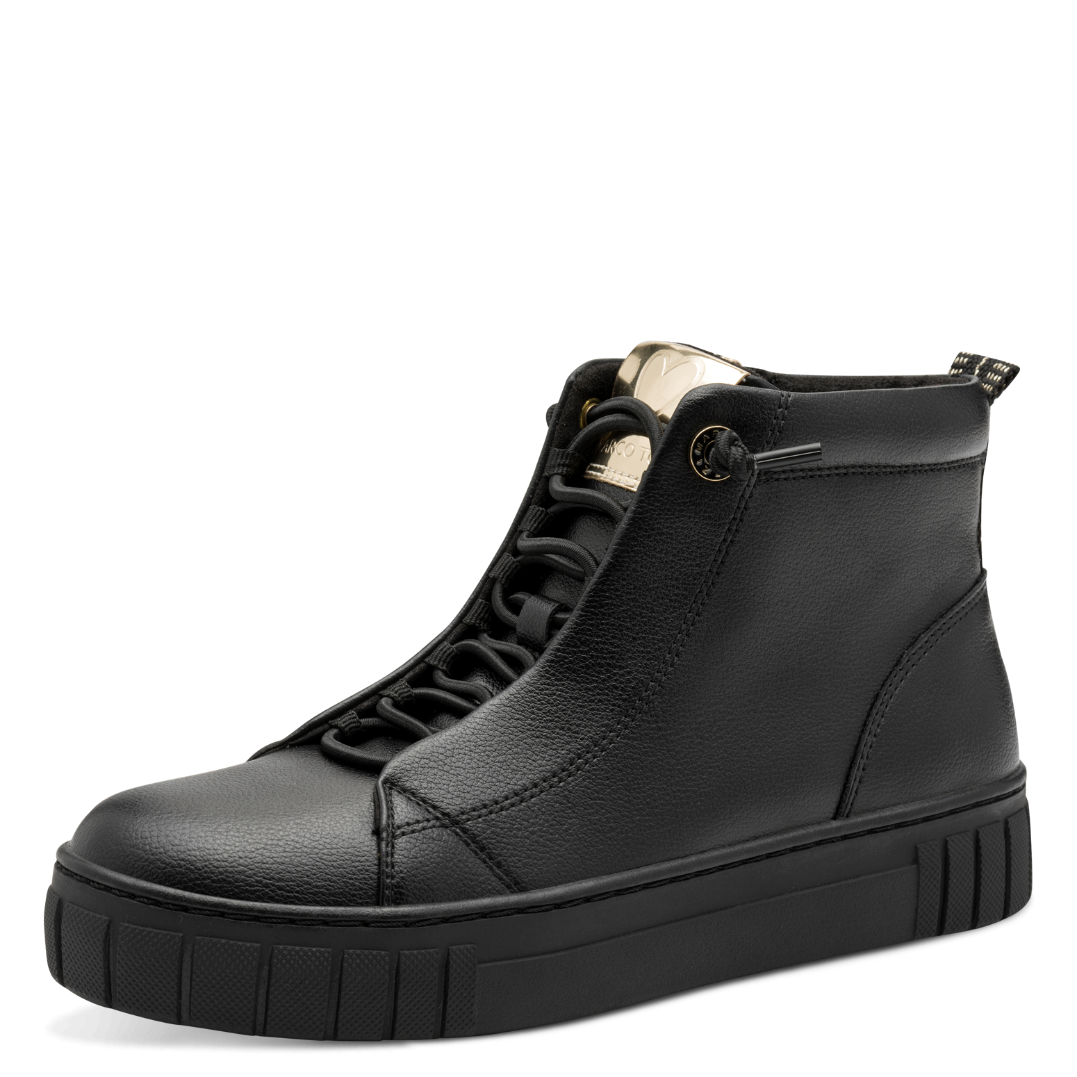 MARCO TOZZI, Damen, Sneaker Plateau, Boots, High Top-Sneaker mit elastischem Schnürsenkeln, schwarz, 37, schwarz, Trendiger Boots in veganer 