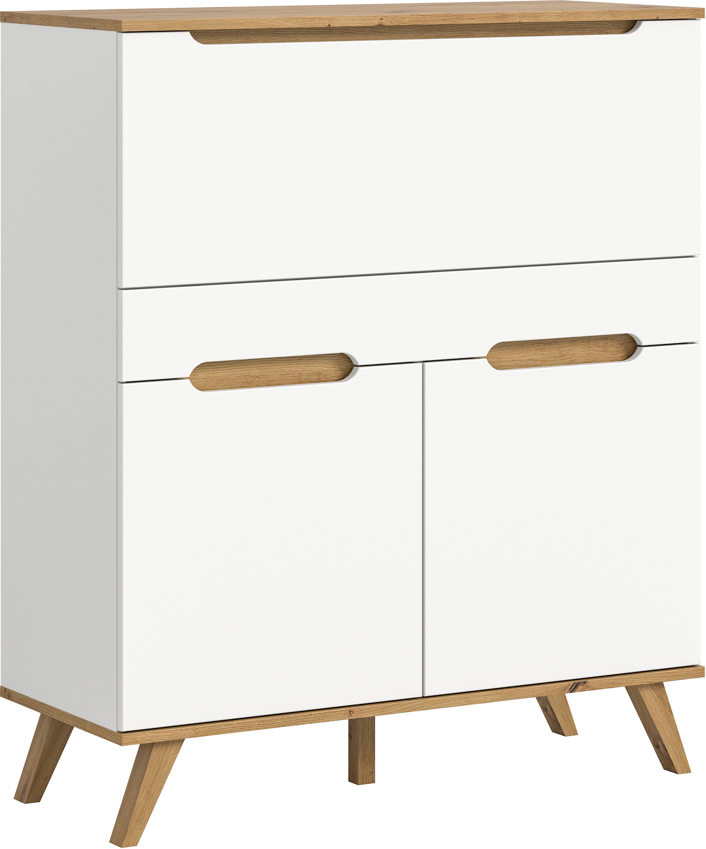 Home affaire Sekretär »Alesund, Höhe 118cm, 2 Türen, 1 Schubkasten,konischer Fuß, Scandi-Look«, Anrichte, Schrank, Kommode, Midischrank, Wohnmöbel, Wohnzimmer