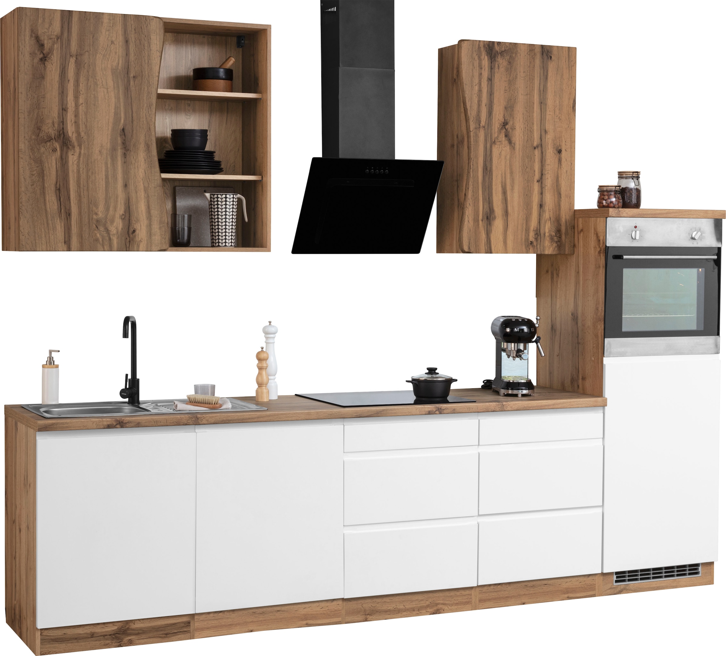 KOCHSTATION Küchenzeile »KS-Bruneck«, 300 cm breit, Ceran-oder Induktionskochfeld, hochwertige MDF-Fronten