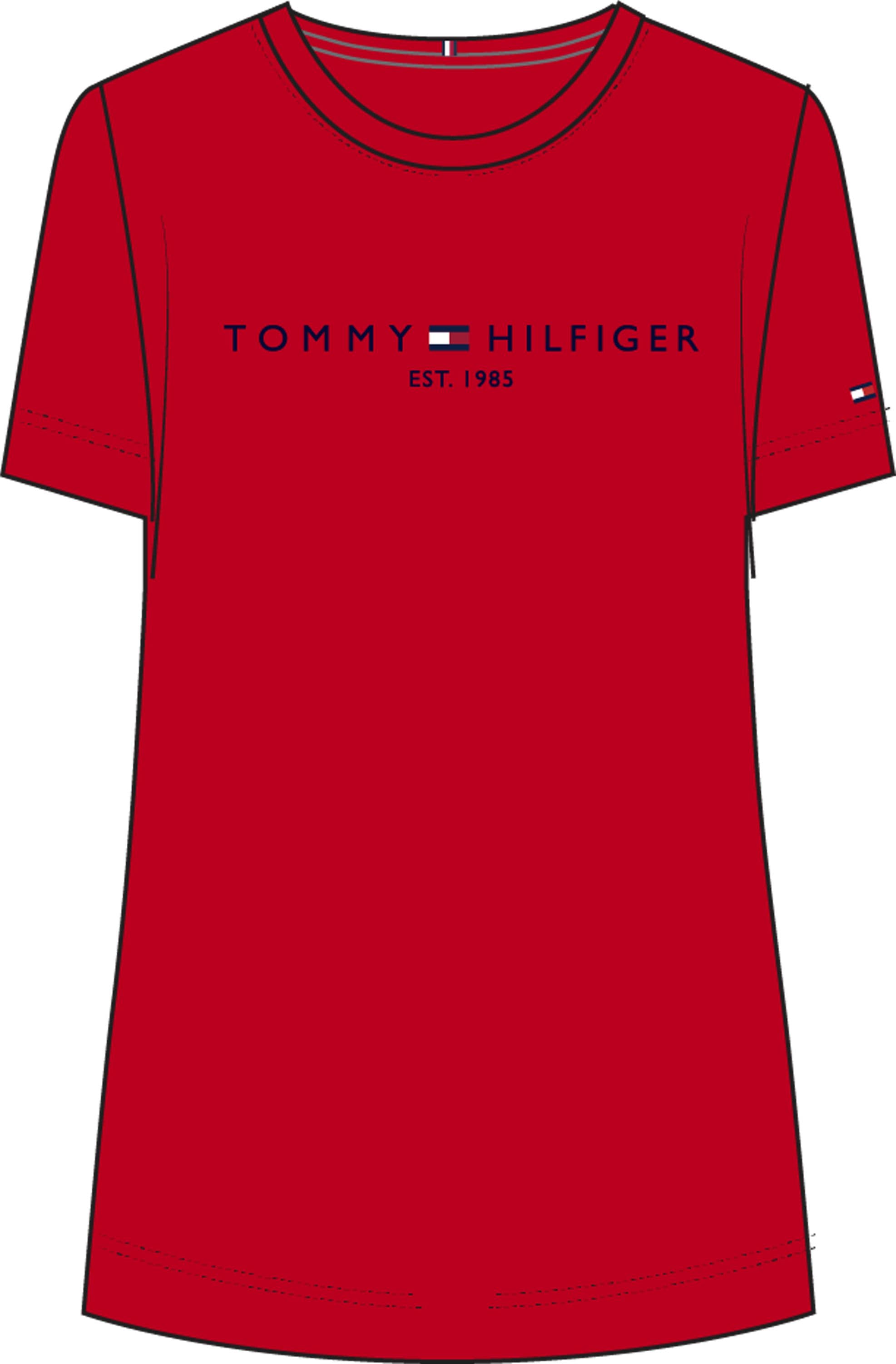 »CRV SS«, C-NK Hilfiger der T-Shirt TEE Tommy Curve Hilfiger PLUS SIZE Tommy ♕ CURVE,mit (1 auf REGULAR tlg.), HILFIGER Front bei Logo-Stickerei