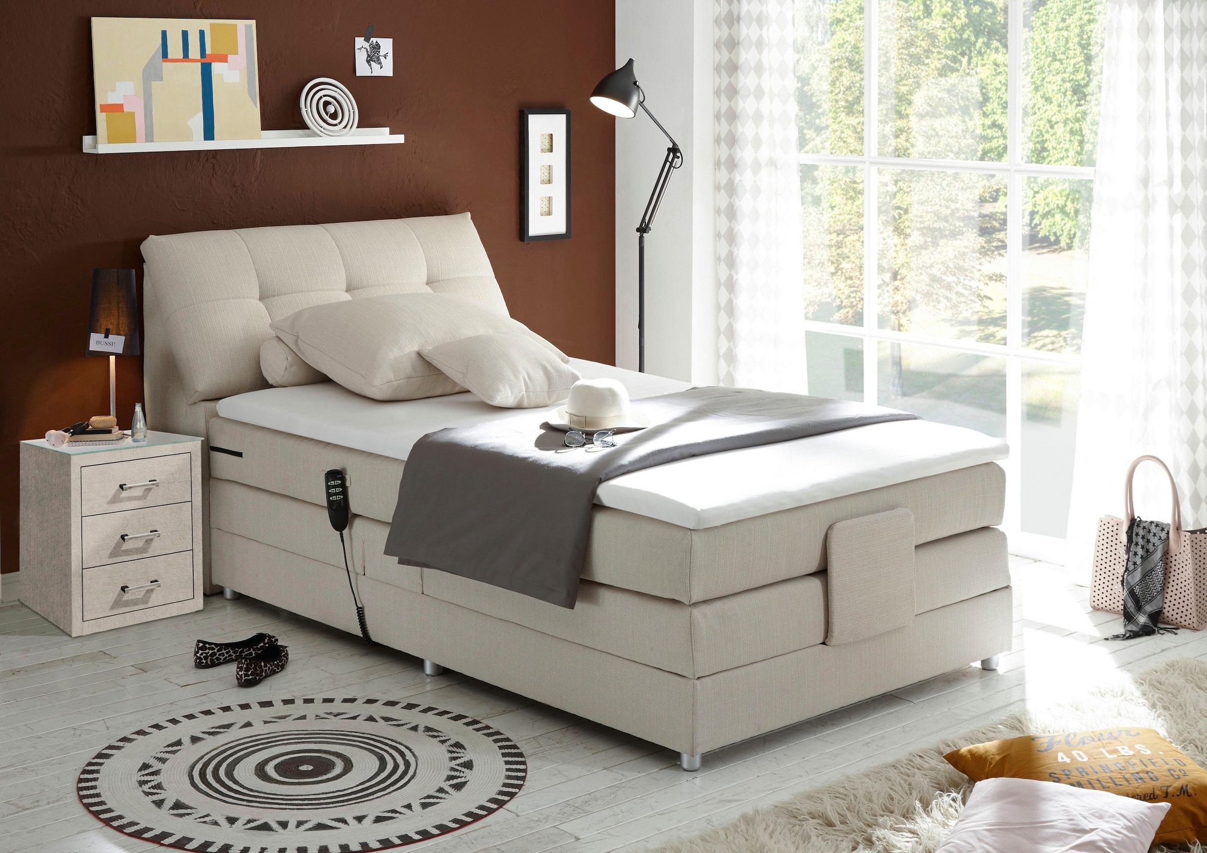 ED EXCITING DESIGN Boxspringbett »Concord«, inkl. Motor, Stauraum im Kopfteil und Topper