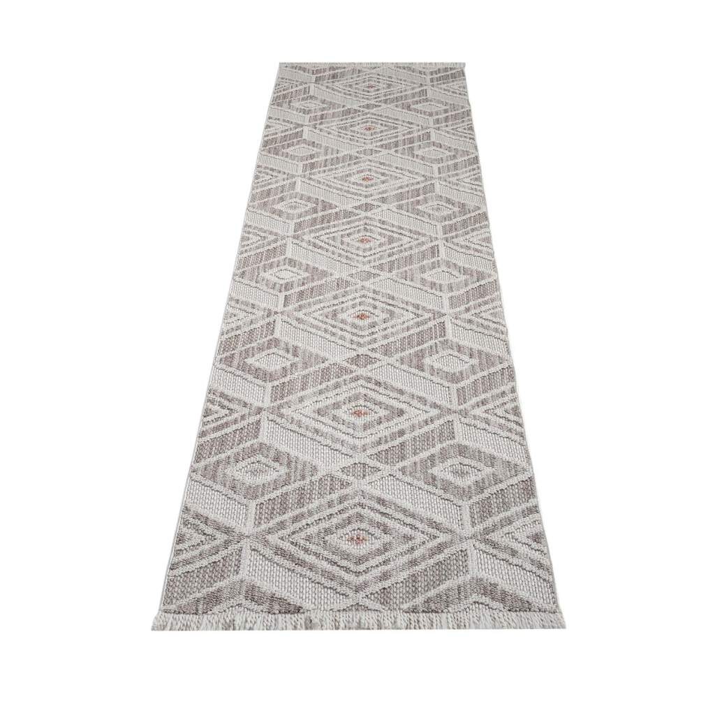 Carpet City Teppich »LINDO 8875«, rechteckig, 11 mm Höhe, Kurzflor, Hochtief-Muster/ 3D-Effekt, Fransen, Boho-Stil, Wohnzimmer