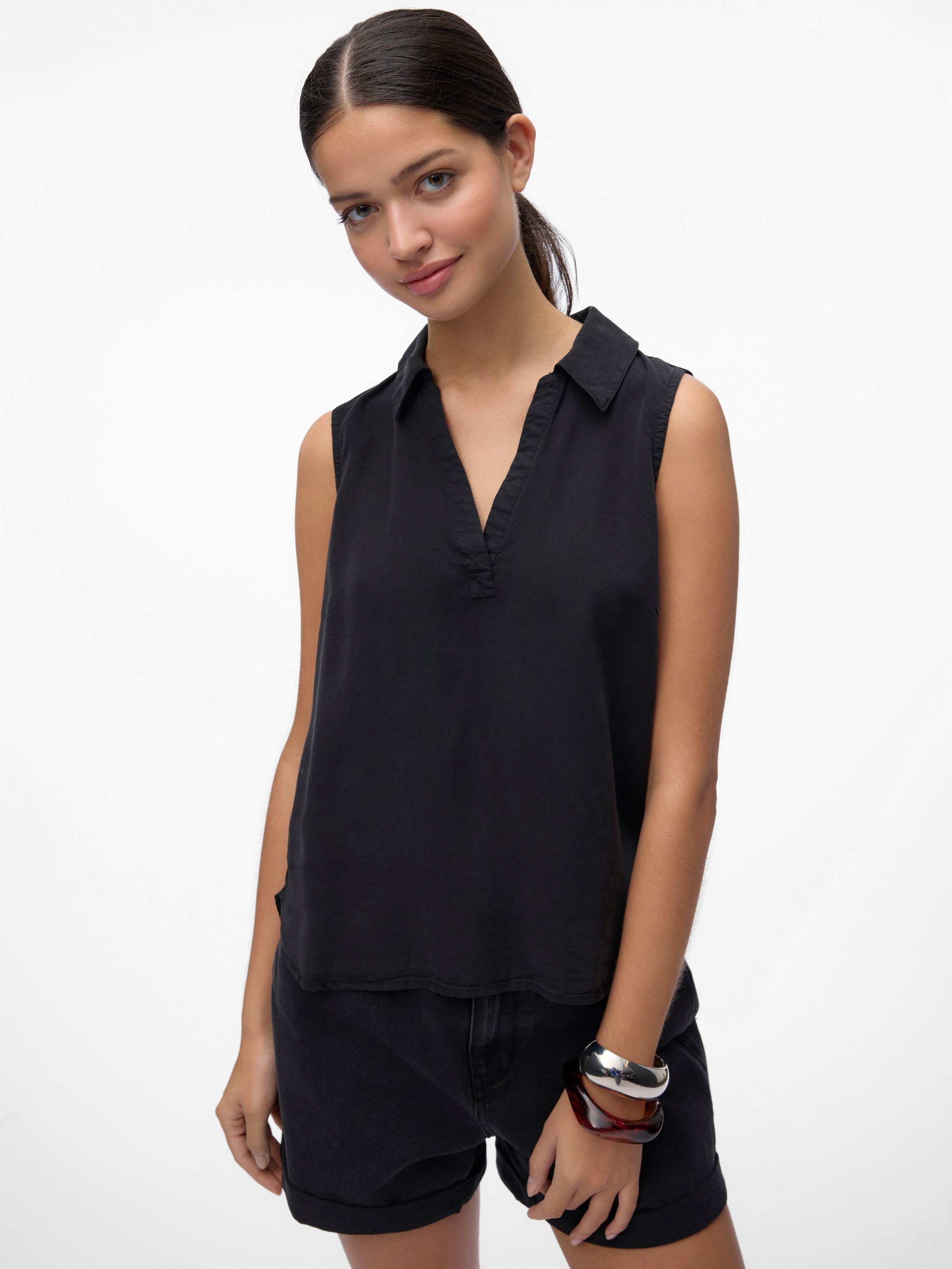 Vero Moda Shirttop »VMHARPER SL COLLAR SHORT TENCEL TOP GA« Viskose, regular fit