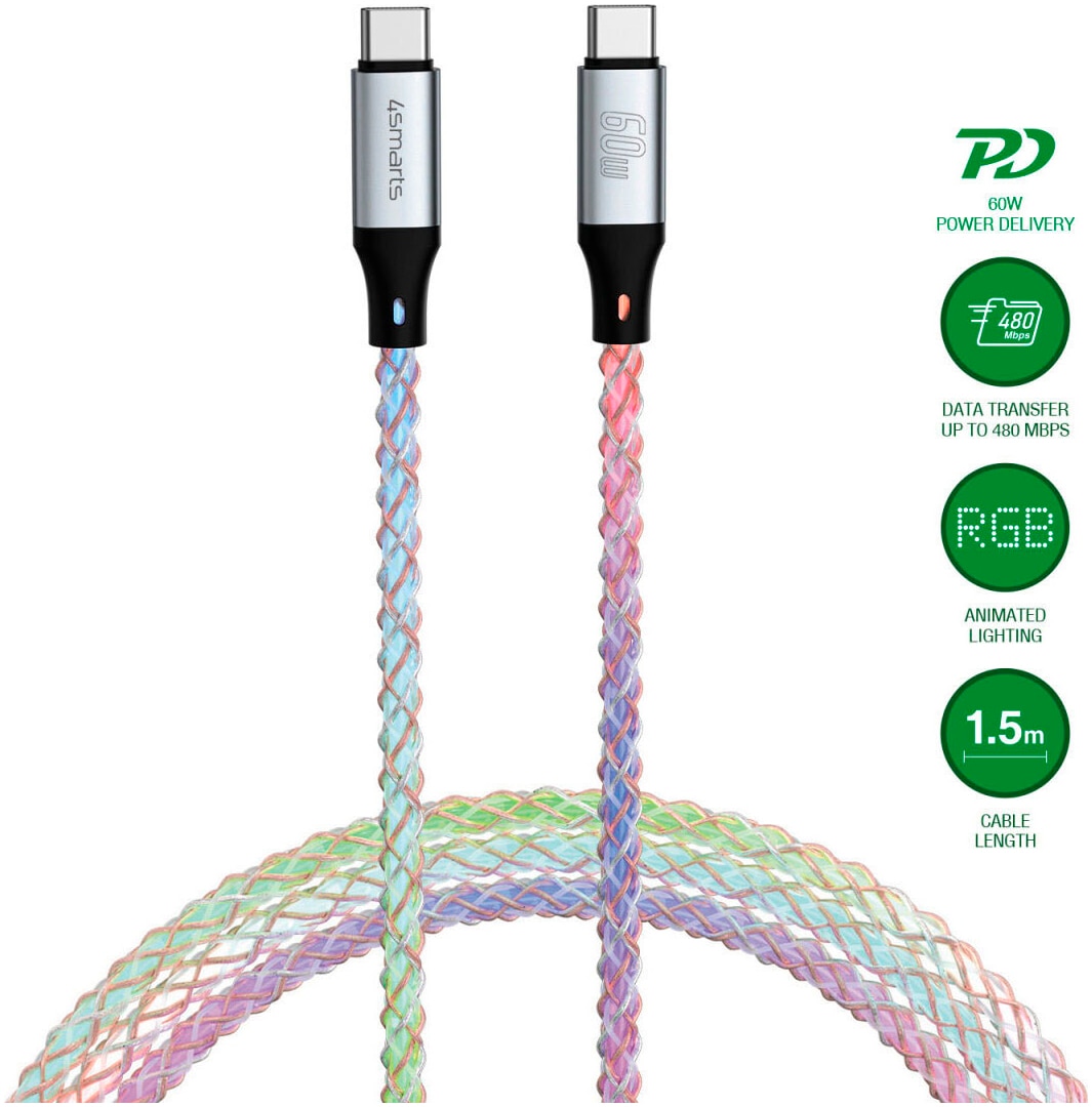 4smarts USB-Kabel »RGBCord USB-C 60W«, USB Typ C-USB Typ C, 150,00 cm
