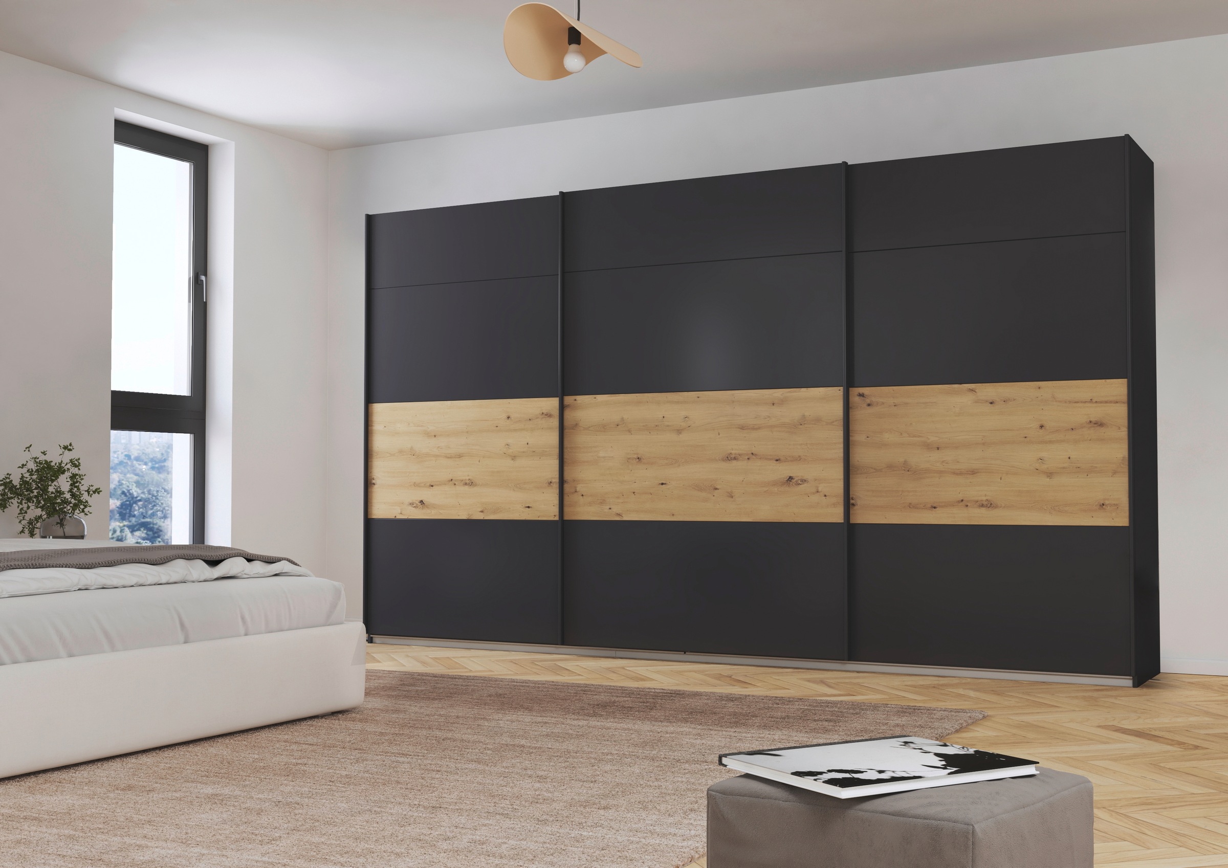rauch Schwebetürenschrank »Schwebetürenschrank Kleiderschrank Schrank Garderobe CORTONA«, inkl. Inneneinteilung, 2 Stoffboxen und zusätzlichen Einlegeböden