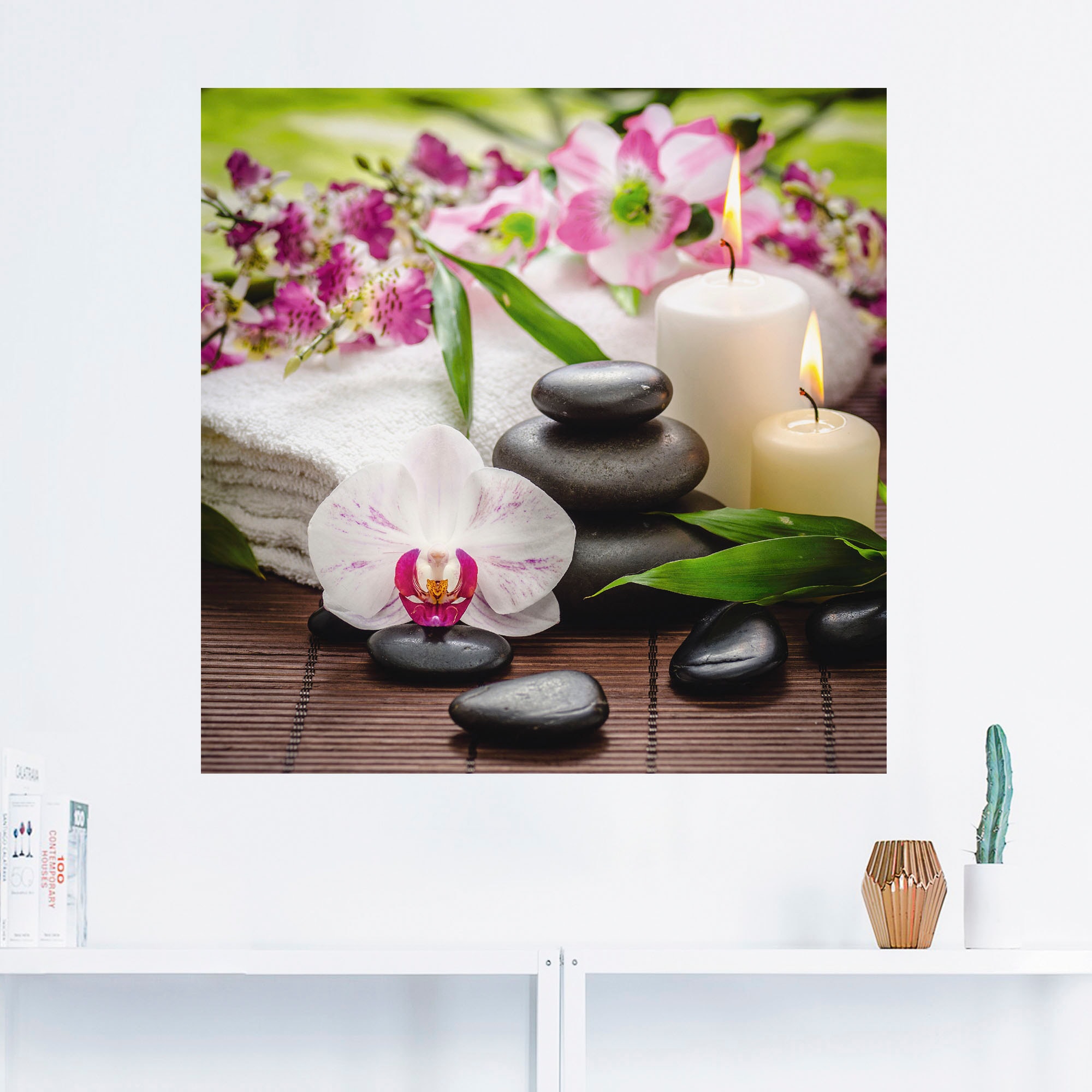 Artland Wandbild »Spa Orchideen Bambus Kerze«, Zen Bilder, (1 St.), als Alubild, Outdoorbild, Leinwandbild, Poster, Wandaufkleber