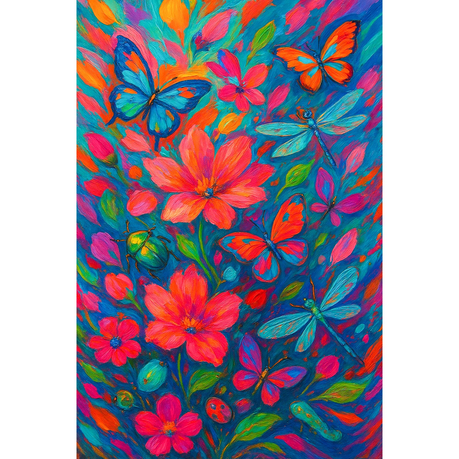 queence Acrylglasbild »Wiese«, Blätter-Blätterbilder-Blumen-Blumenbilder-Blumenwiese-Fantasy-Gänseblümchen-Gemälde-Garten-Gartenbilder-Kunst, (1 St.), Knallige, tolle Farben auf hochwertigem Acrylglas gedruckt