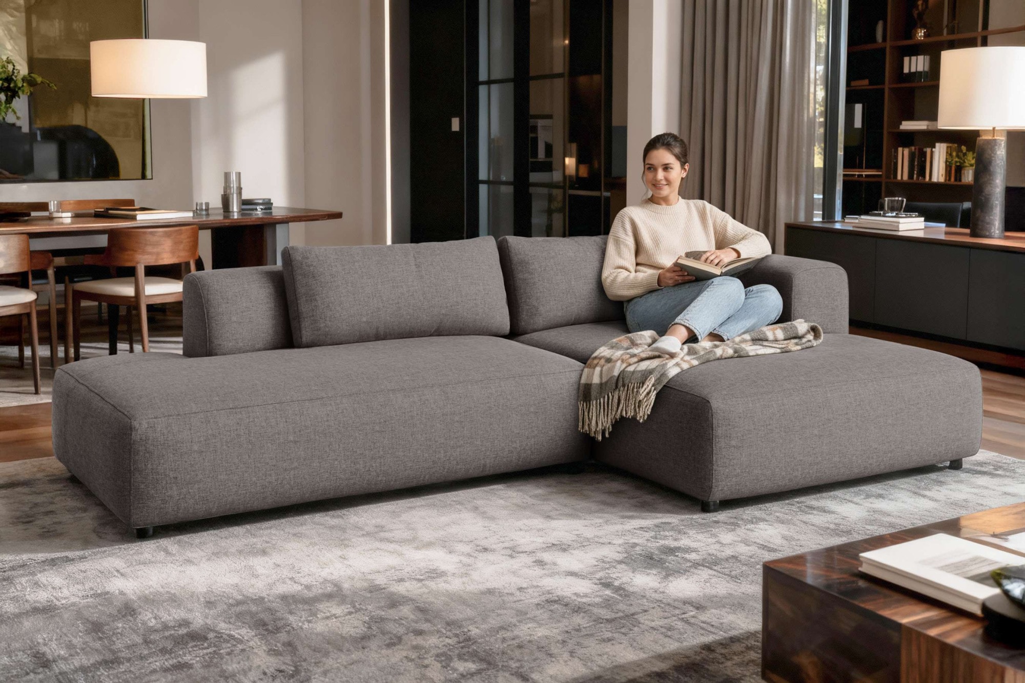 OTTO home Ecksofa »TIARRA Design-Sofa mit Ottomane recht/links bestellbar, Breite 287 cm« L-Form mit hochelastischer Schaum und Wellenunterfederung