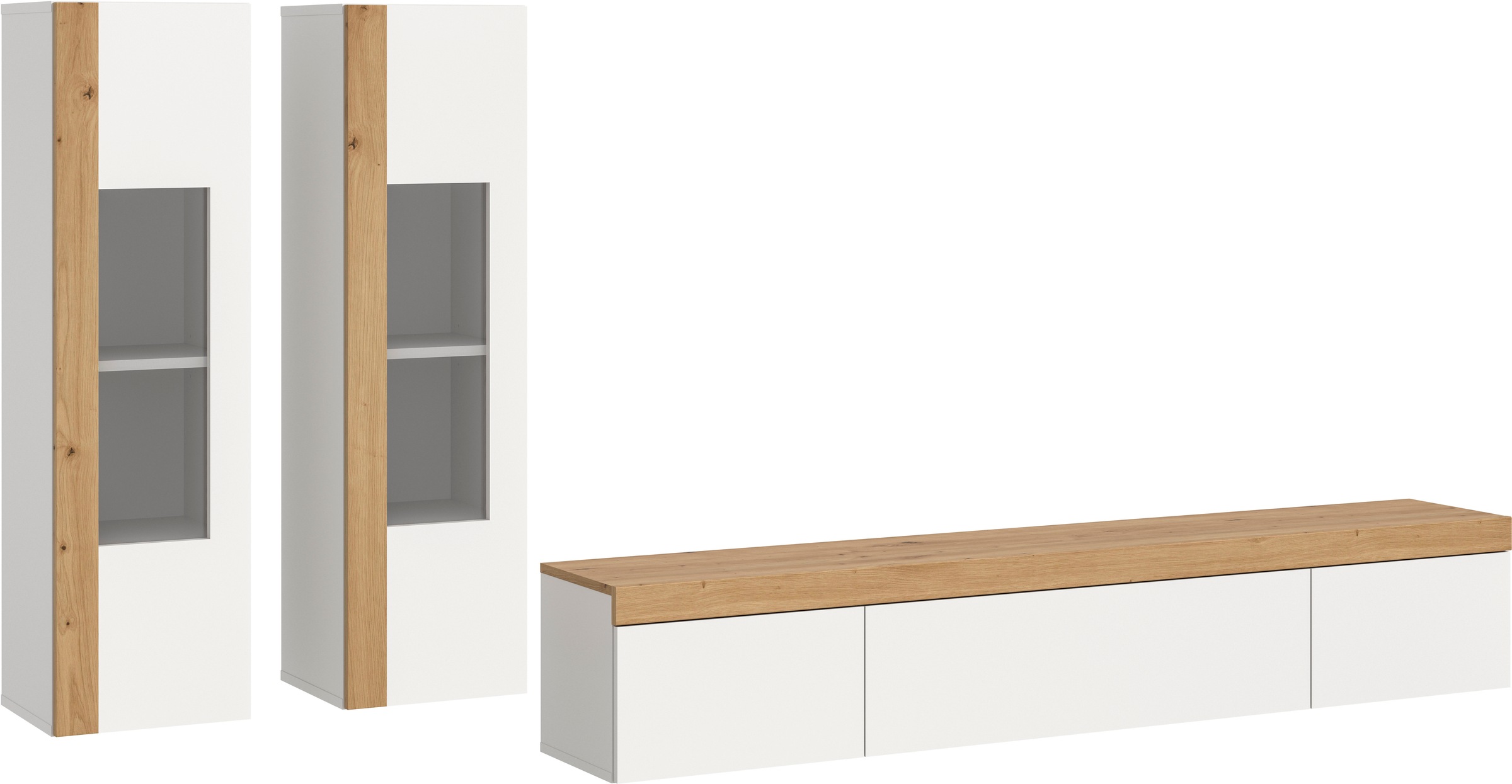INOSIGN Wohnwand »Svala, Breite 180 cm, Wohnkombination«, (Set, 3 St.), stehend u. hängend montierbar, Vitrinenschränke, Lowboard