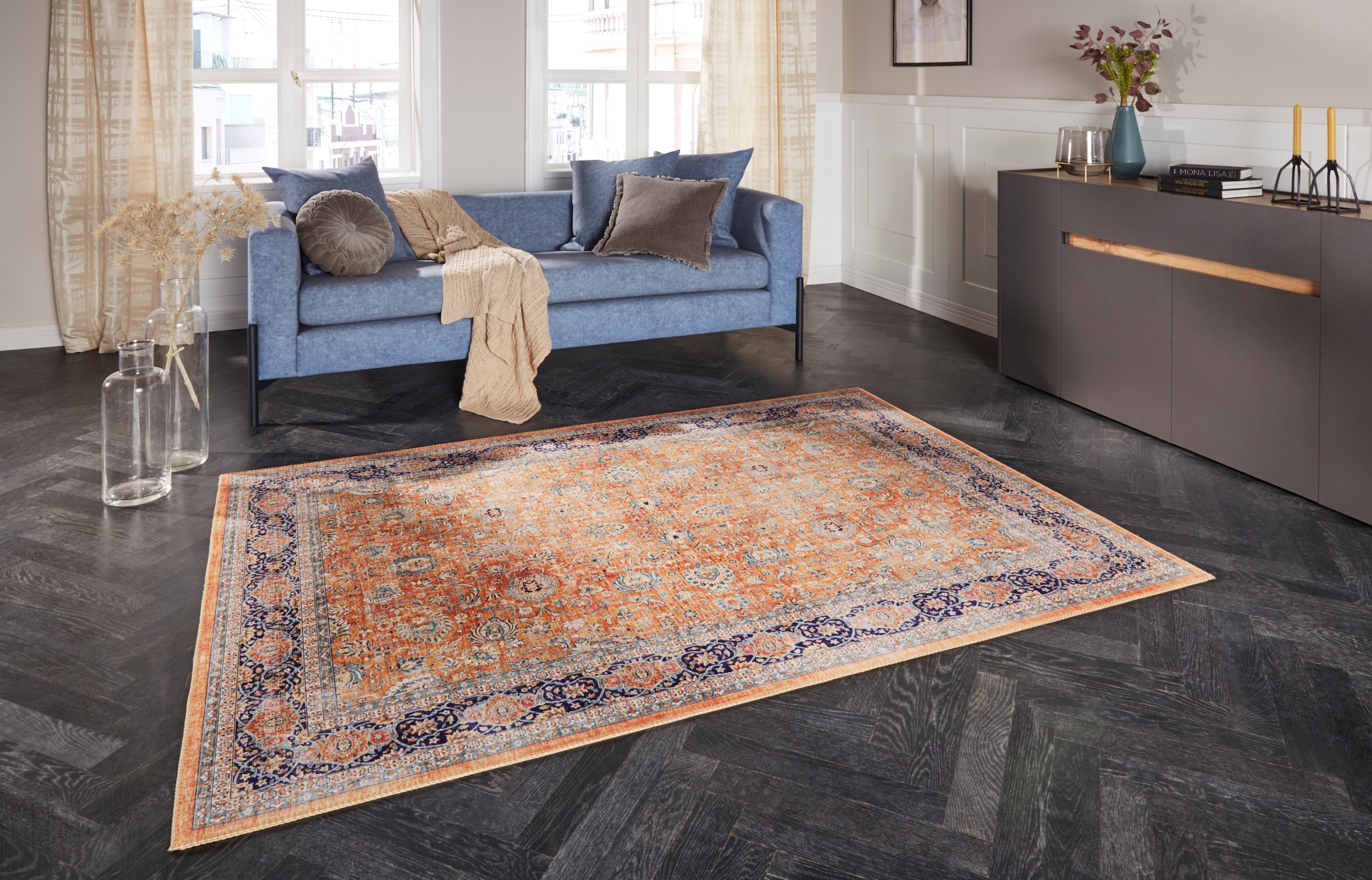 ELLE DECORATION Teppich »Keshan Maschad«, rechteckig, 5 mm Höhe, Orientalisch, Läufer, Kurzflor, Vintage, Wohnzimmer, Schlafzimmer