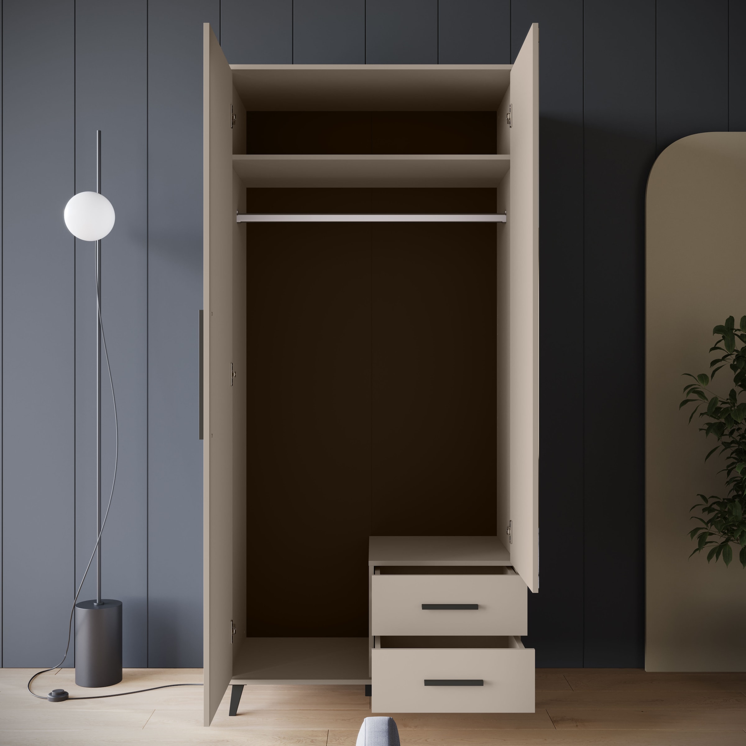 INOSIGN Kleiderschrank »Lagos, Garderobe Schlafzimmerschrank Wäscheschrank Bestseller«, (in 2 Farben und 2 Breiten erhältlich), Moderner Drehtürenschrank mit Spiegeltür, Breite 90 cm, 2 Schubladen