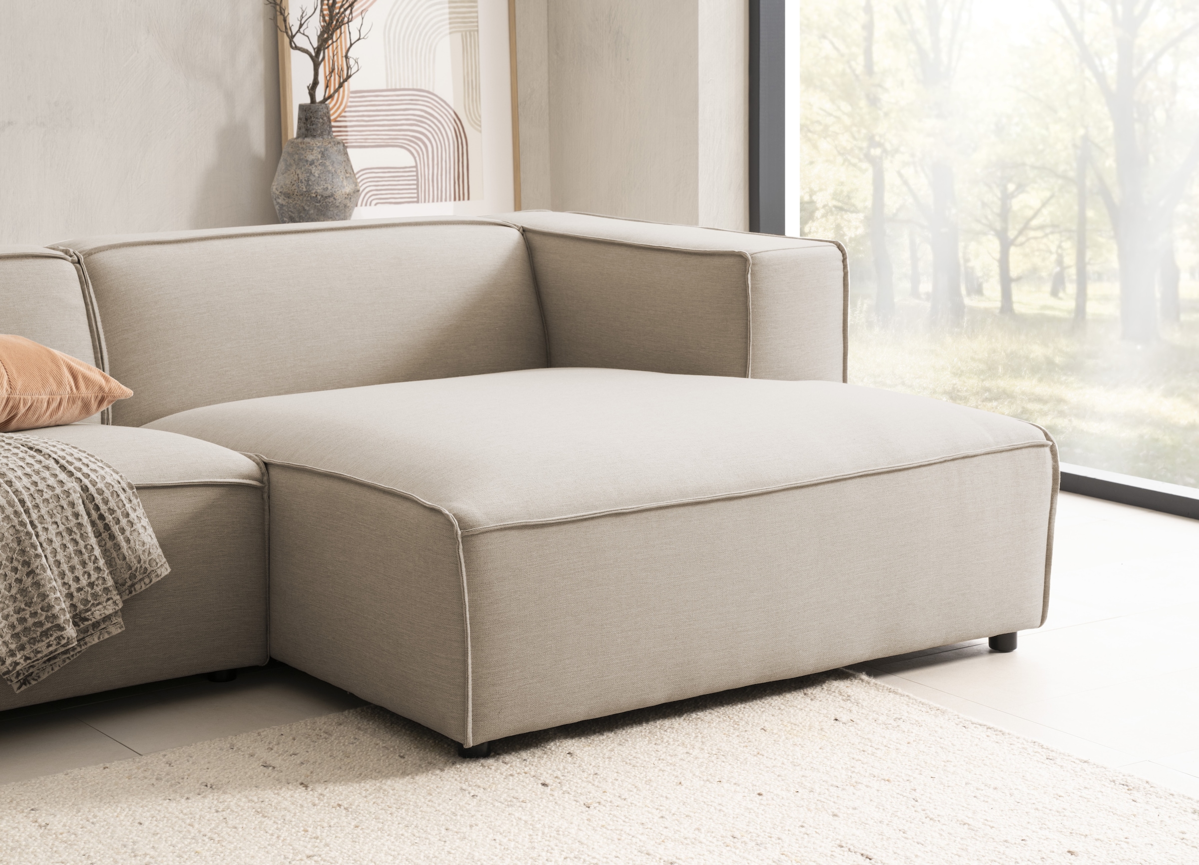 LeGer Home by Lena Gercke Ecksofa »PIARA mit Kedernaht, Cord, Leinenoptik o. Strukturstoff, Couch, L-Form«, wahlweise Ottomane rechts/links, schwarze Füße, bequemer Sitzkomfort