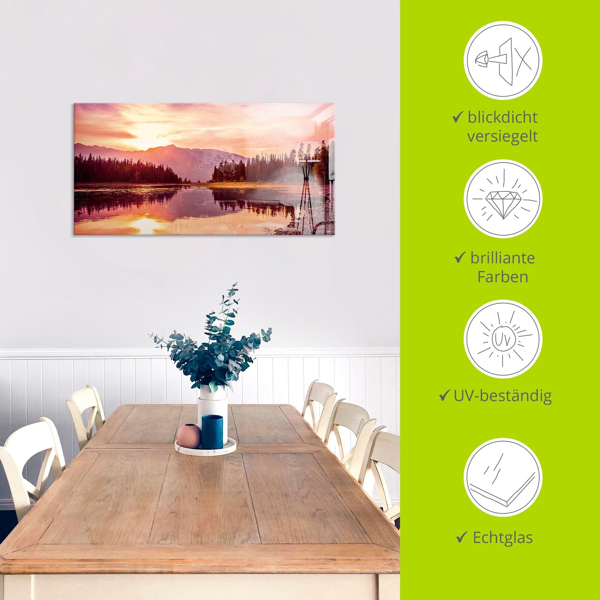 Artland Glasbild »Grand Teton Gebirge bei Sonnenuntergang«, Sonnenaufgang & -untergang, (1 St.), in verschiedenen Größen