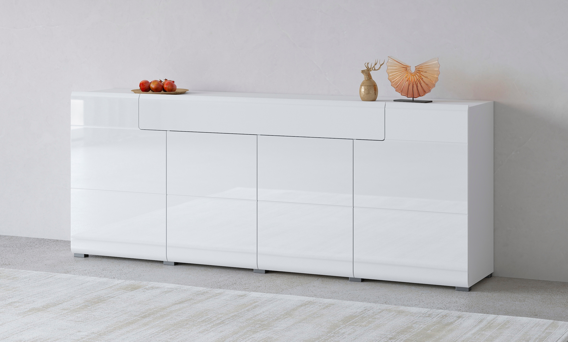 OTTO home Sideboard "Toledo,Breite 208cm,moderne Kommode mit dekorative Fräsungen,grifflos" Kombikommode mit viel Stauraum, Einlegeböden verstellbar