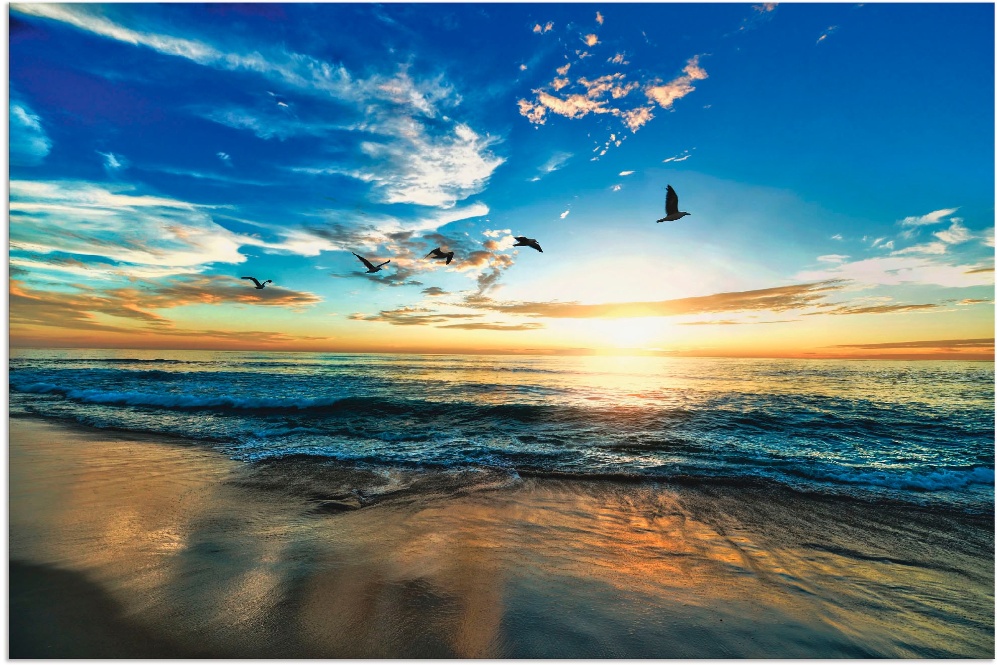 Artland Wandbild »Strand Möwen Meer Alubild, -untergang, Sonnenaufgang Poster in versch. Größen bestellen St.), als oder (1 & Leinwandbild, Sonnenuntergang«, Wandaufkleber bequem