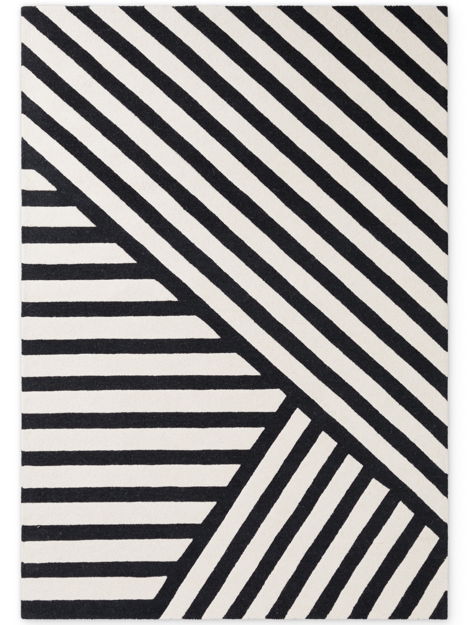 ELLE DECORATION Wollteppich »Noir« rechteckig 12 mm Höhe Wolle, Natur, Wohnzimmer, Schlafzimmer, Modern, Geometrisch, Streifen