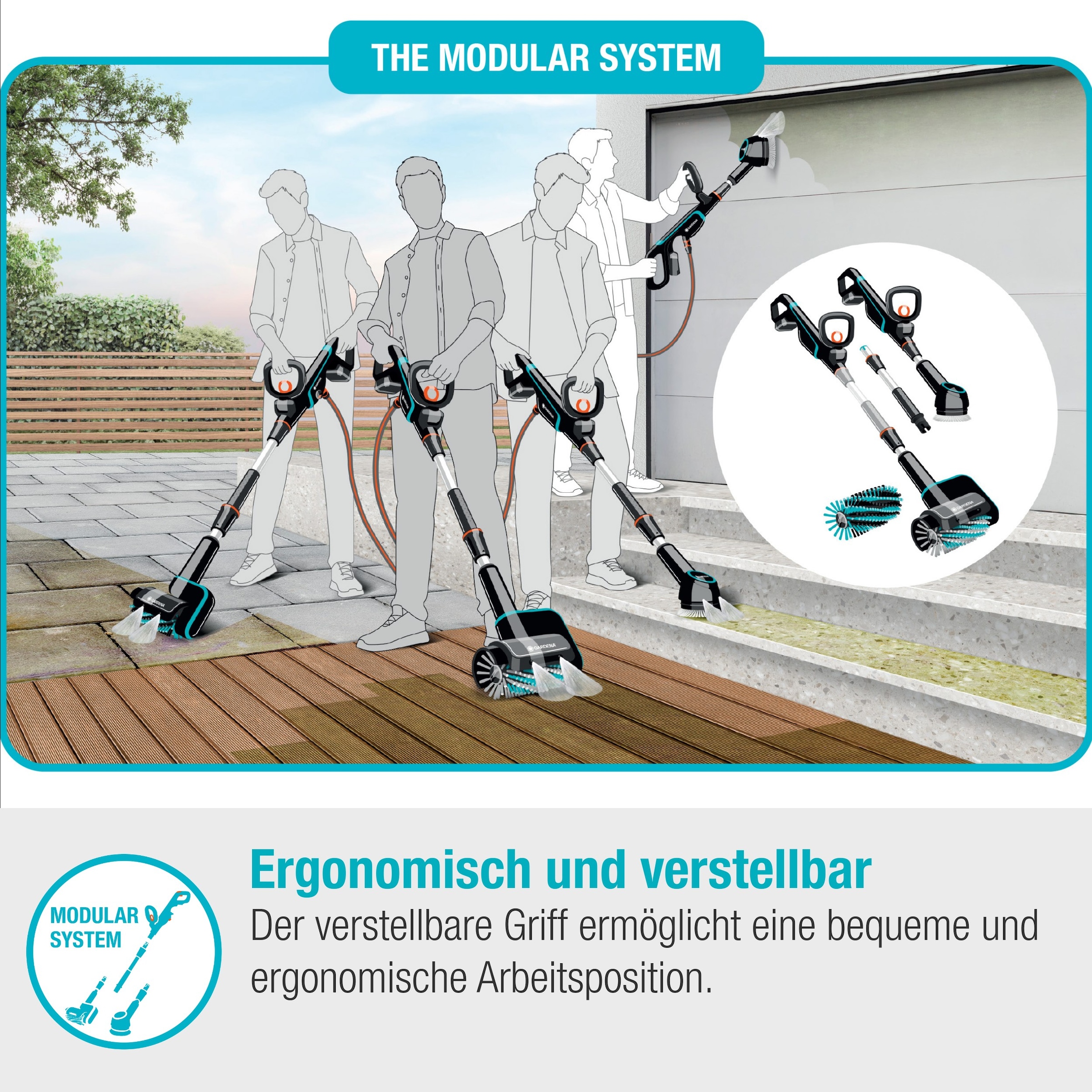 GARDENA Akku-Oberflächenbürste »Multi-Reiniger AquaBrush Patio 03/18V P4A«, Ready-To-Use Set inkl. Akku und Ladegerät