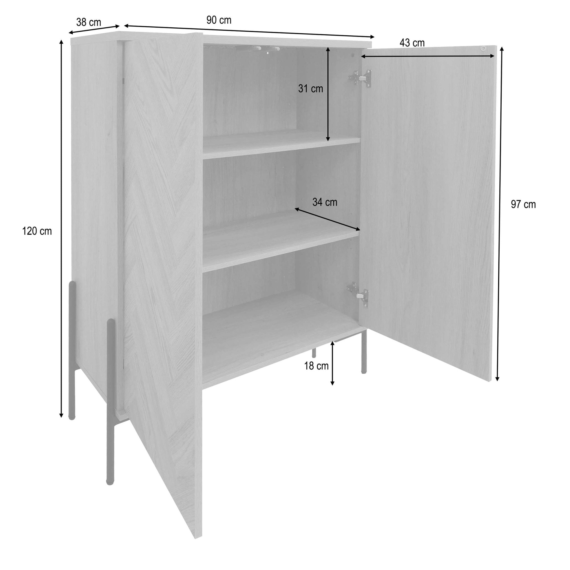 OTTO home Highboard »Eadwine« Kommode, Midischrank, Push-to-open, Türen mit Fischgräten Muster