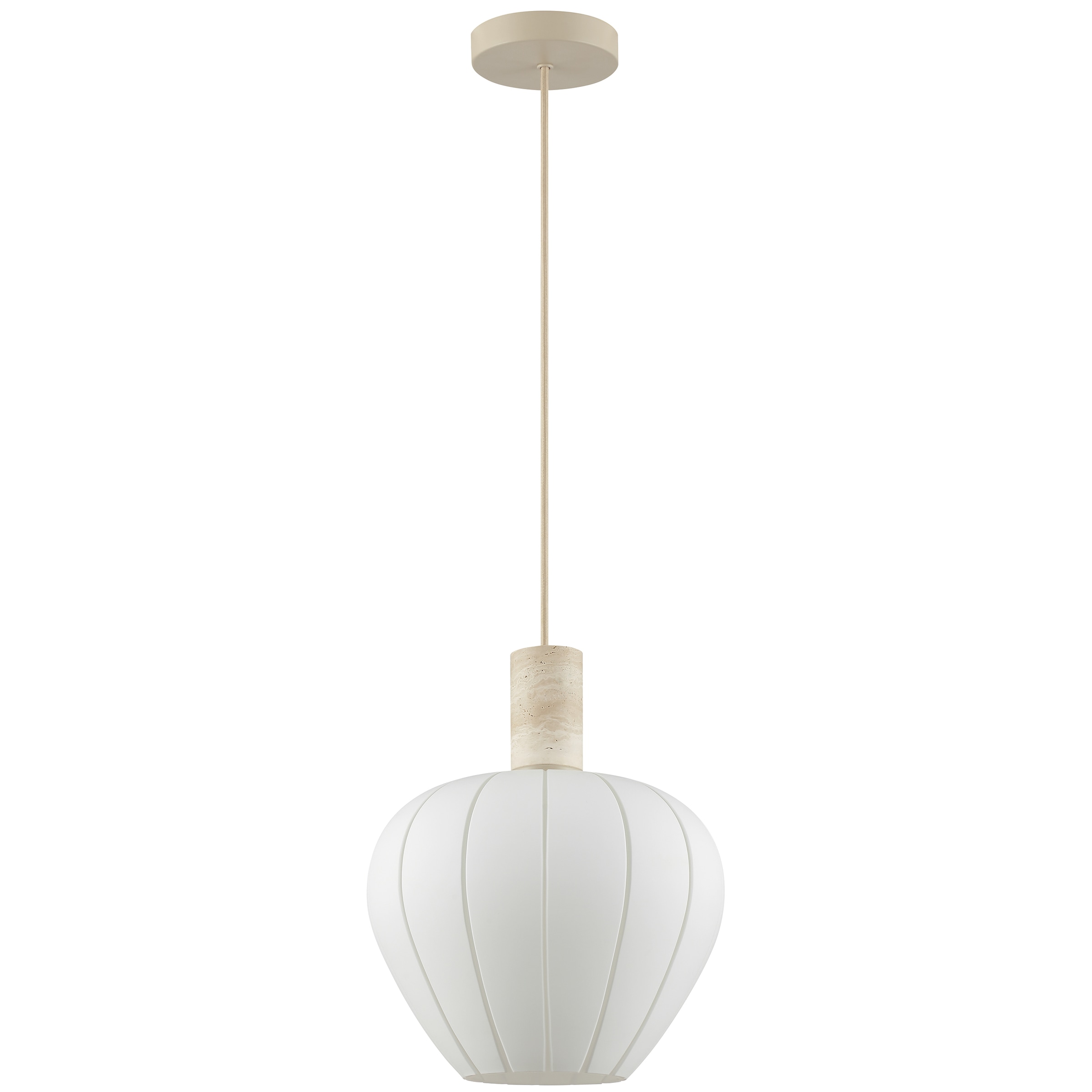 lumiCouture Pendelleuchte »Annie« E27 1 Stk. Höhe 150 cm, E27, Kabel kürzbar, Glas/Travertin Stein, weiß beige