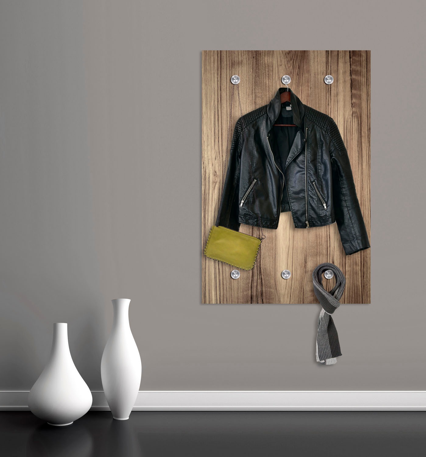 queence Garderobenleiste »Holzoptik«, mit 6 Haken, 80 x 120 cm