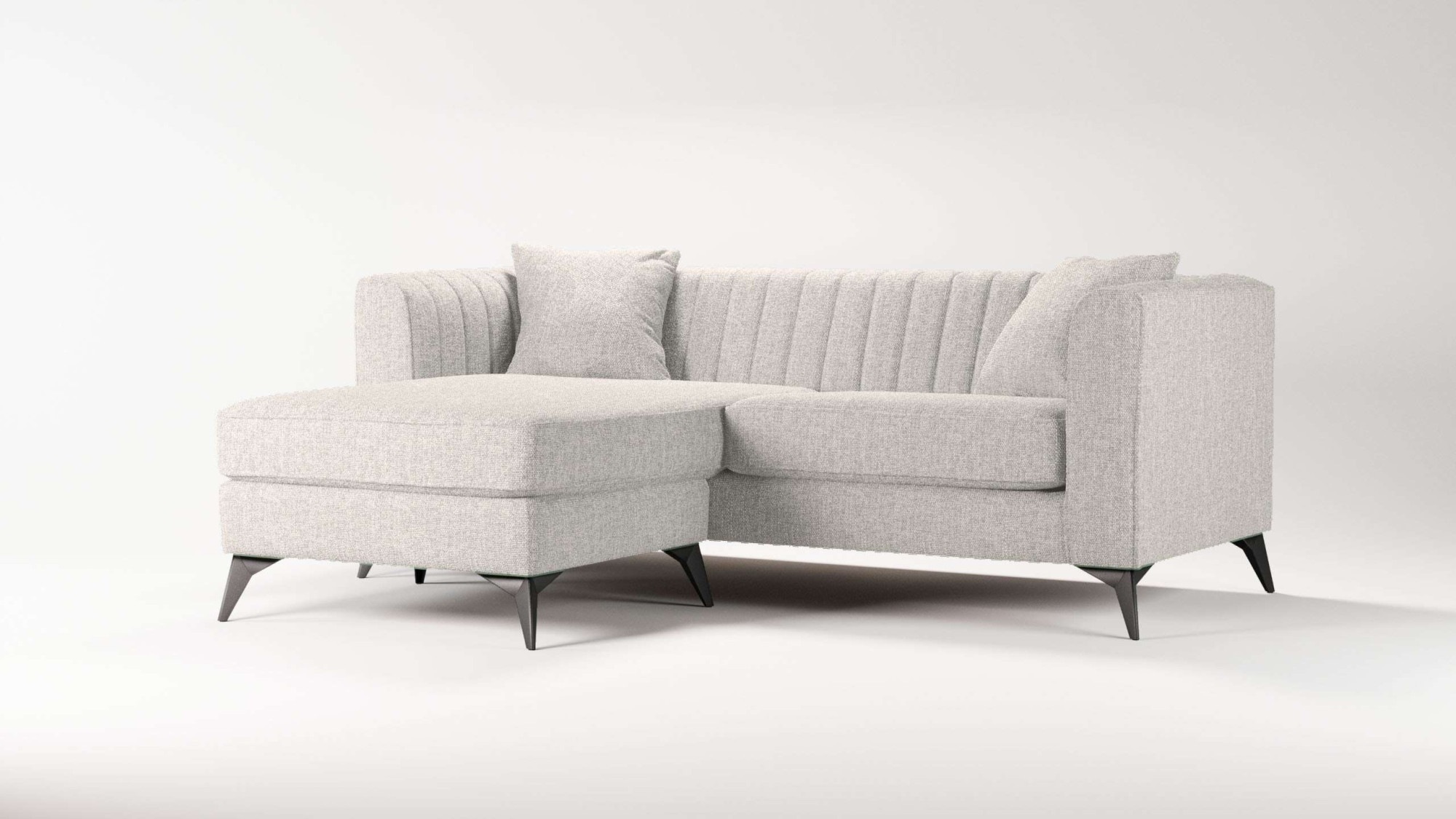 Places of Style Ecksofa »MATTHEW L-Form ideal für kleine Räume, Maße B/T/H: 201/162/74 cm«, elegantes Designsofa, feine Steppung im Rücken, incl. Zierkissen